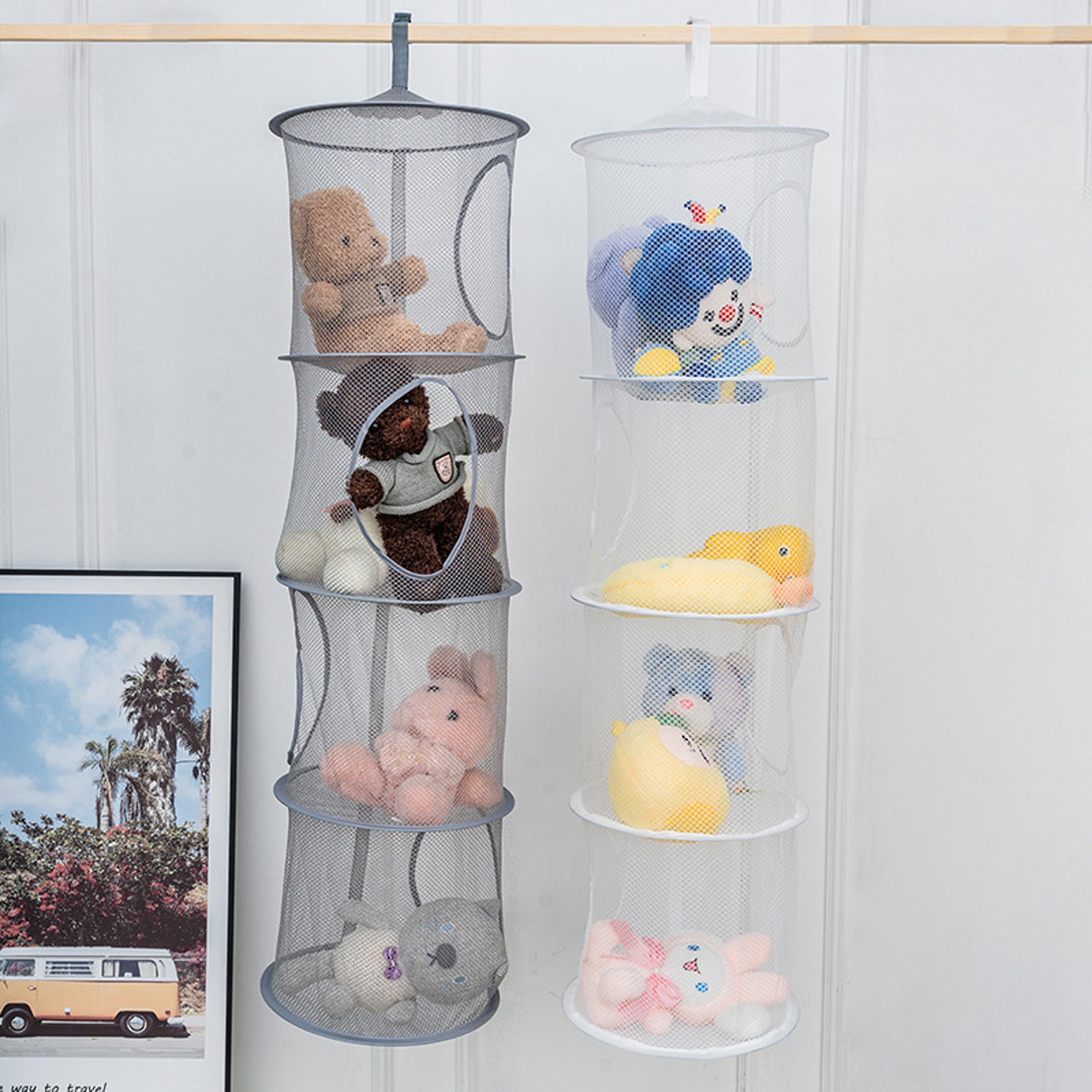 Hanging Toy Organizer 4 Compartments Mesh Storage Basket Space Saving Kids Toy Storage – view 5