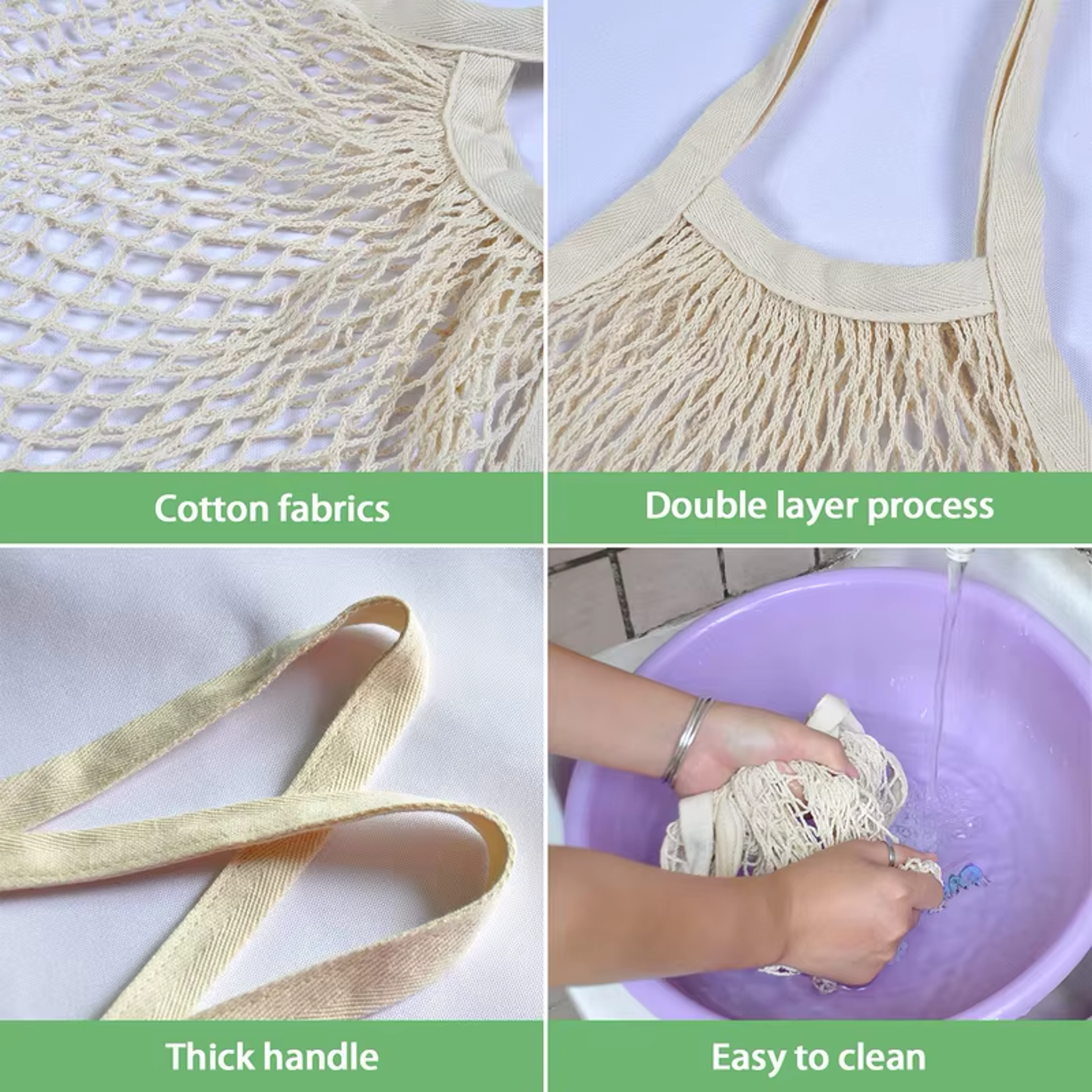 Reusable Cotton Mesh Grocery Bags Washable Produce Storage Shopping Tote – view 5