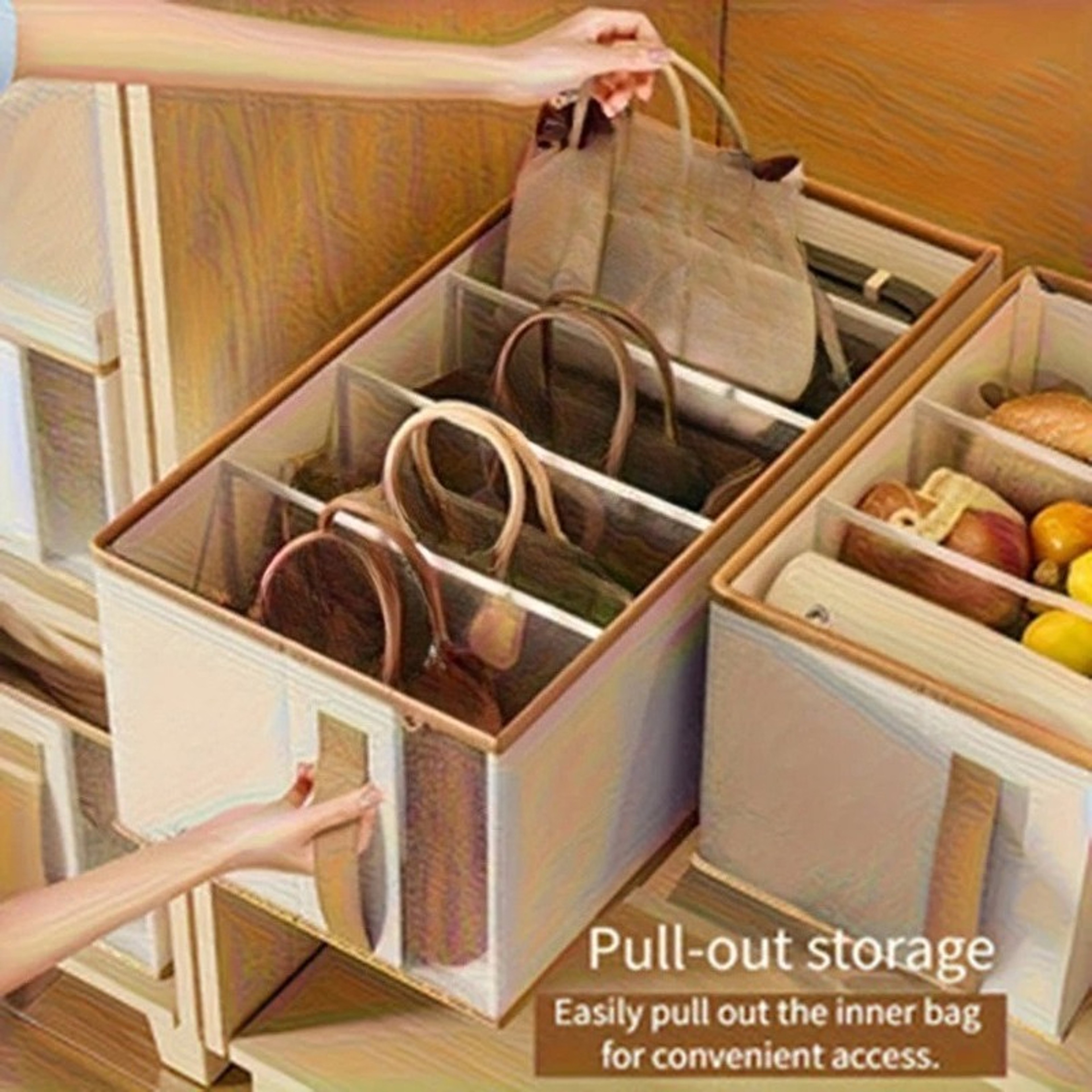 Large Handbag Storage Organizer With Dividers Dustproof Wardrobe Storage Basket 1