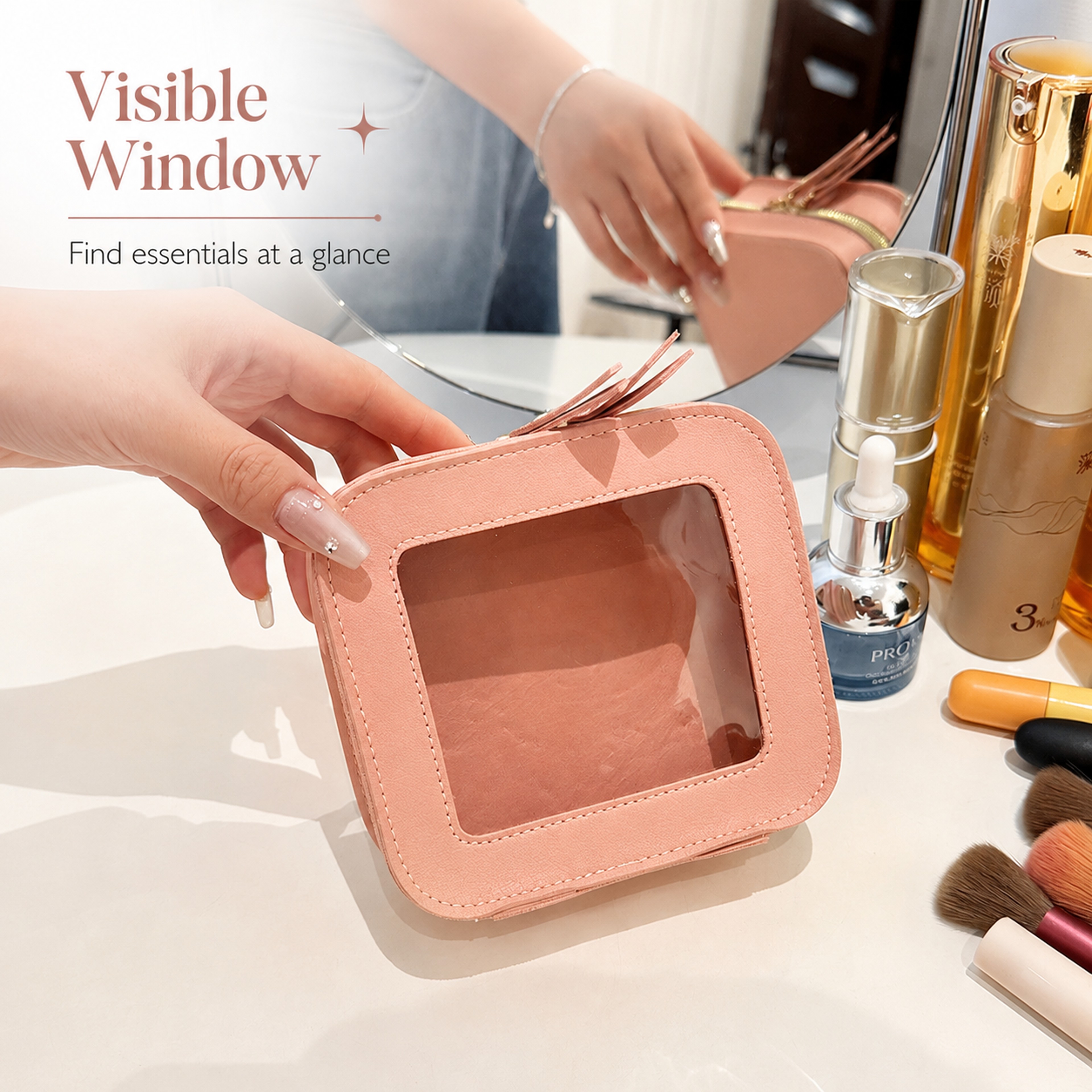 Clear Window Travel Makeup Bag Portable Cosmetic Organizer Toiletry Storage Pouch 5