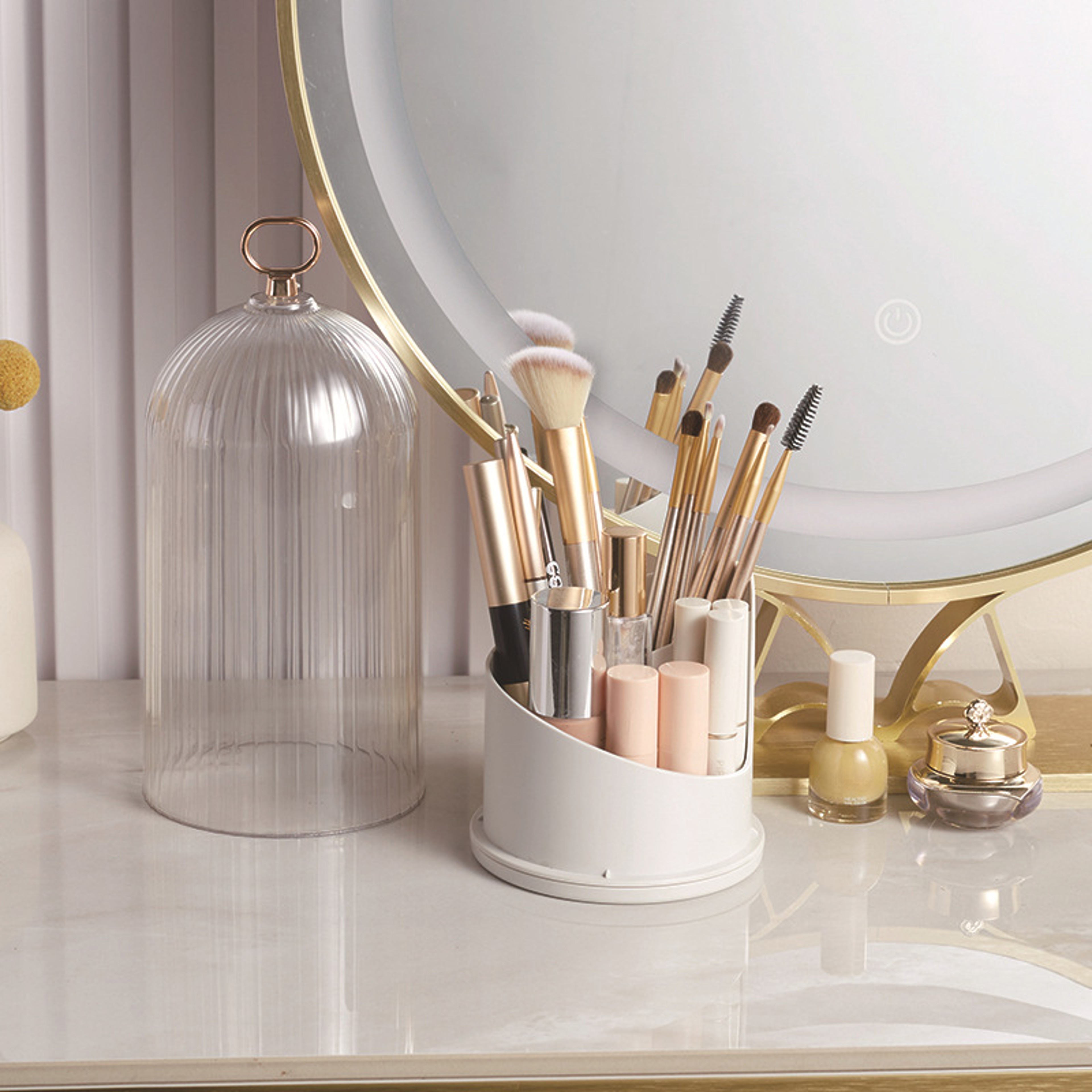 360 Rotating Makeup Brush Holder With Lid Cosmetic Storage Box 2