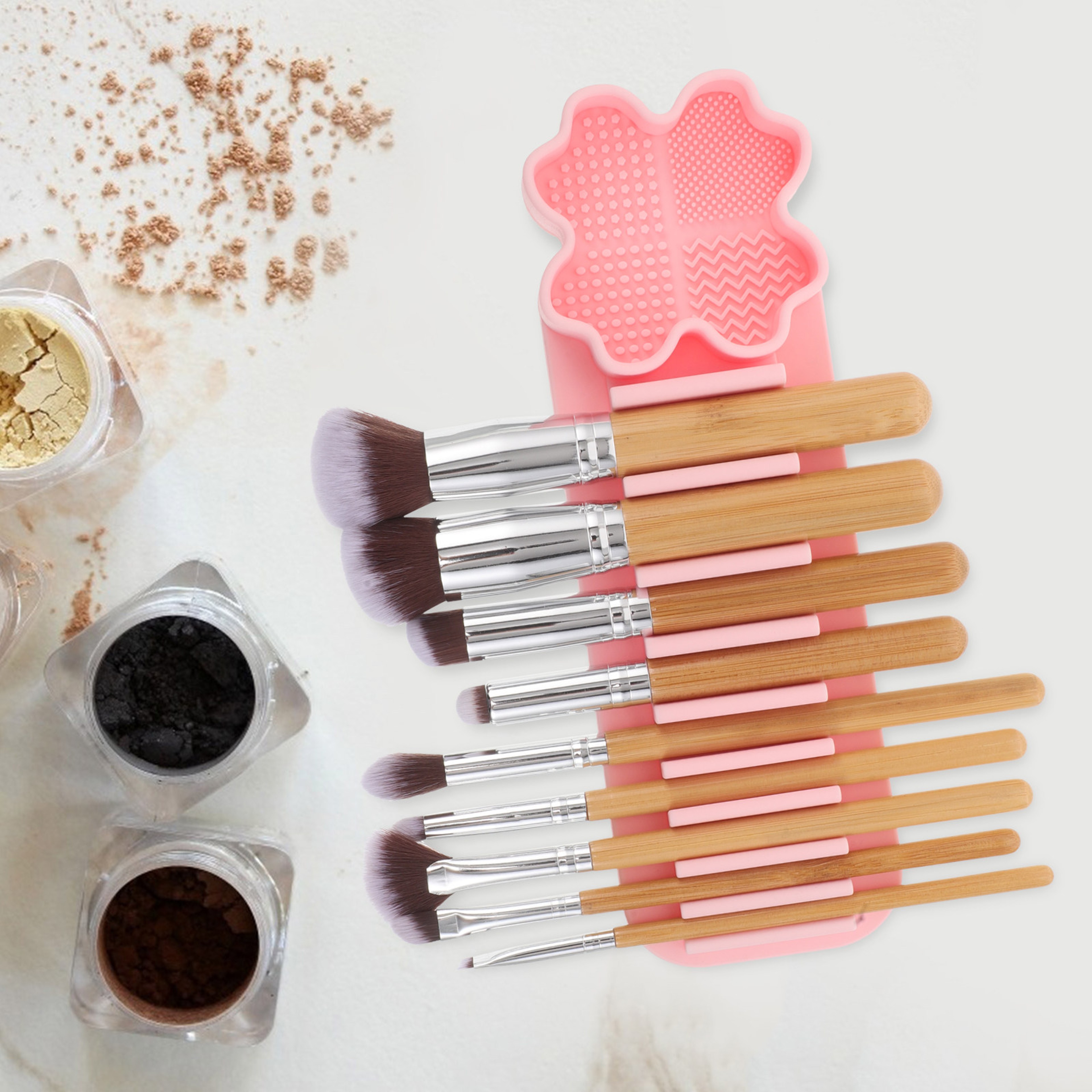 2Pcs Silicone Makeup Brush Holder and Drying Rack with Suction Cup – view 2