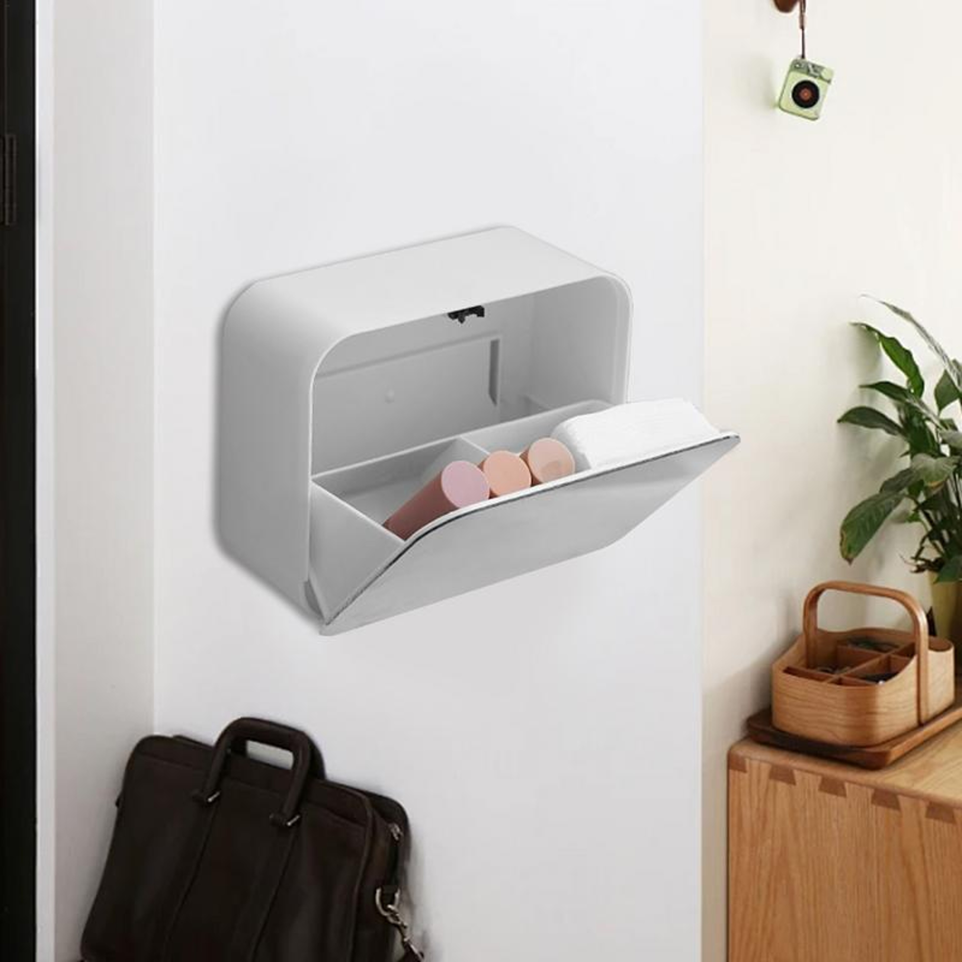 Wall Mounted Organizer Cotton Pad Holder With Mirror No Drill Bathroom Storage Shelf 2