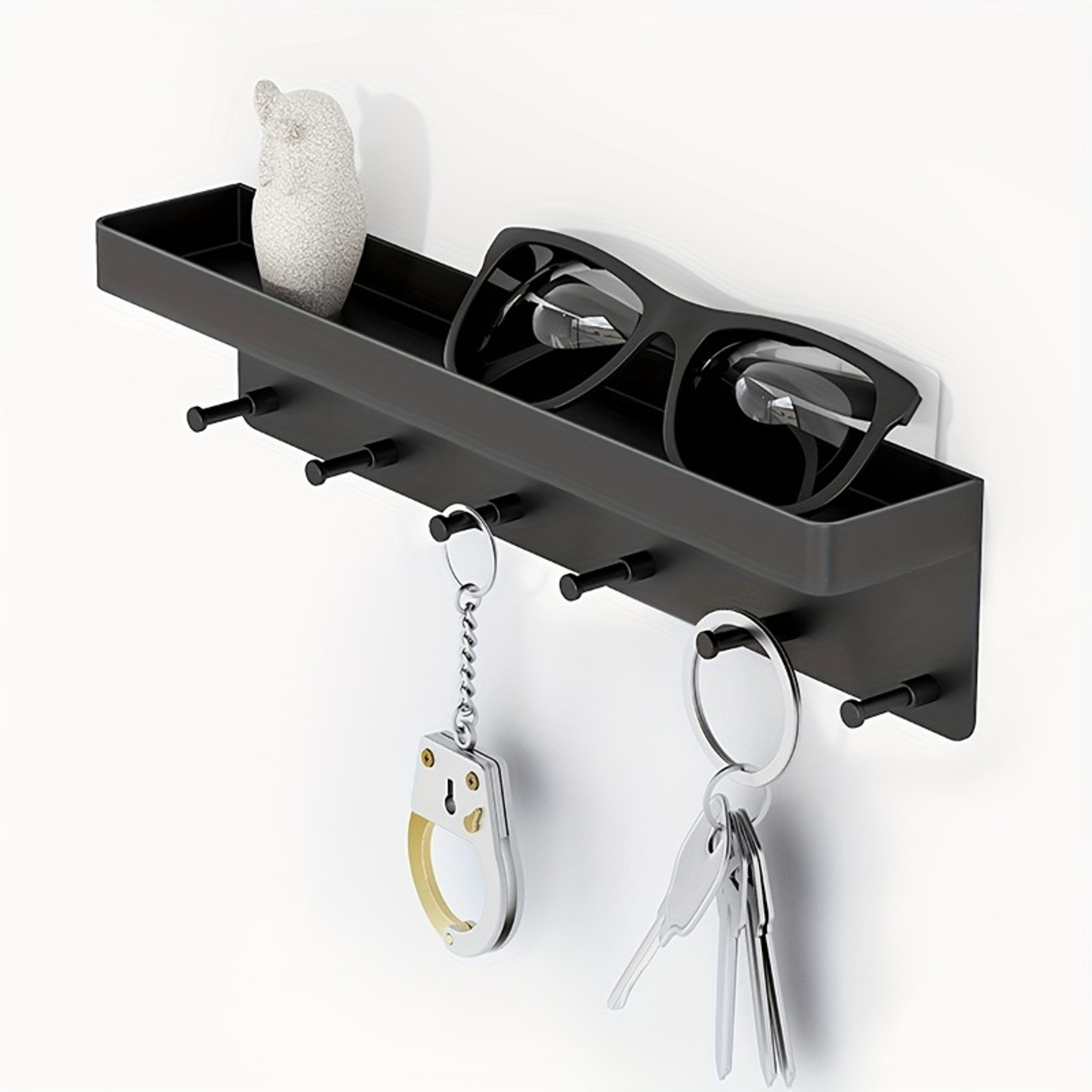 Wall Key Holder with Hooks and Tray Self Adhesive Key Organizer for Home Entryway Kitchen Bathroom – view 1