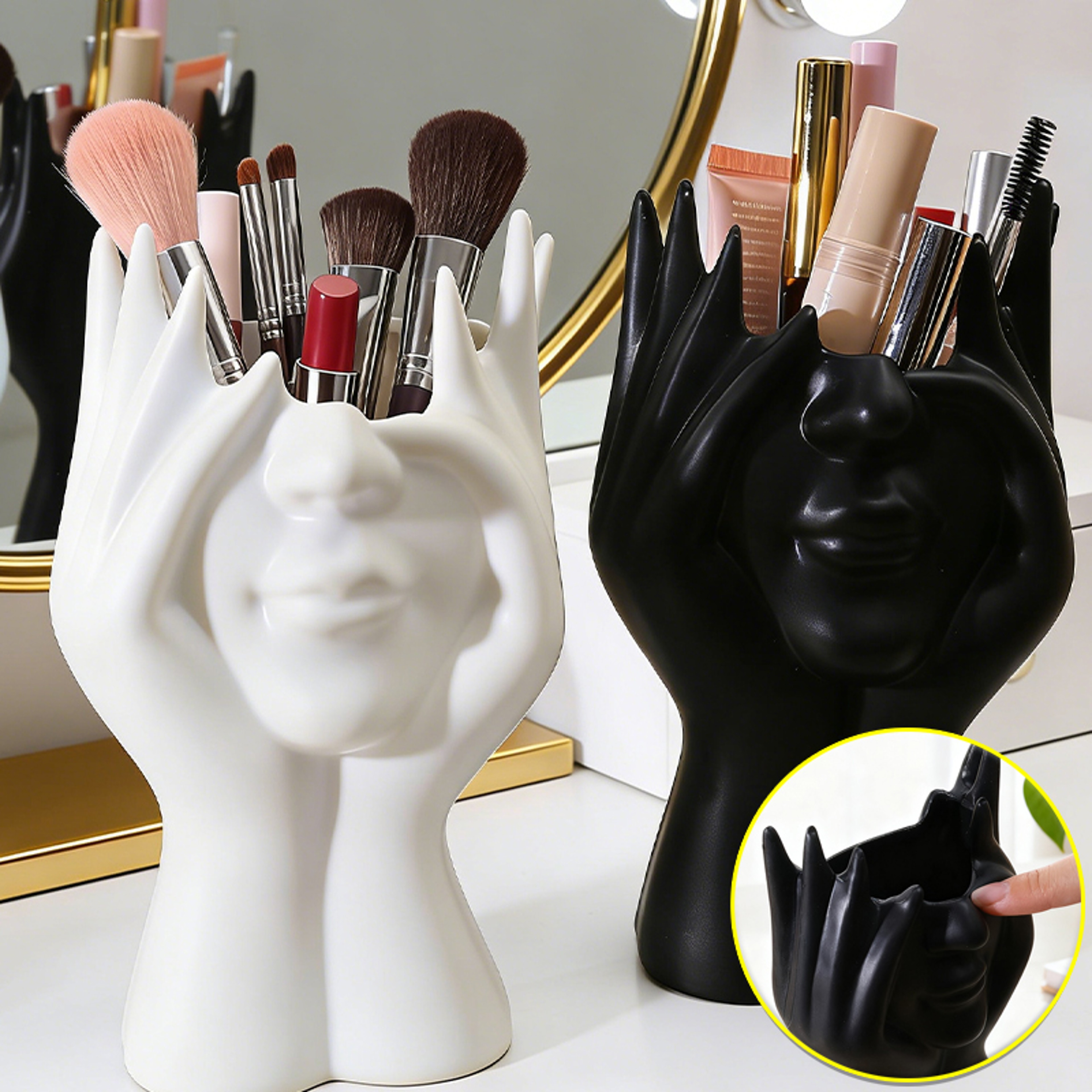 Face Statue Makeup Brush Holder Desk Organizer And Creative Pen Holder 1