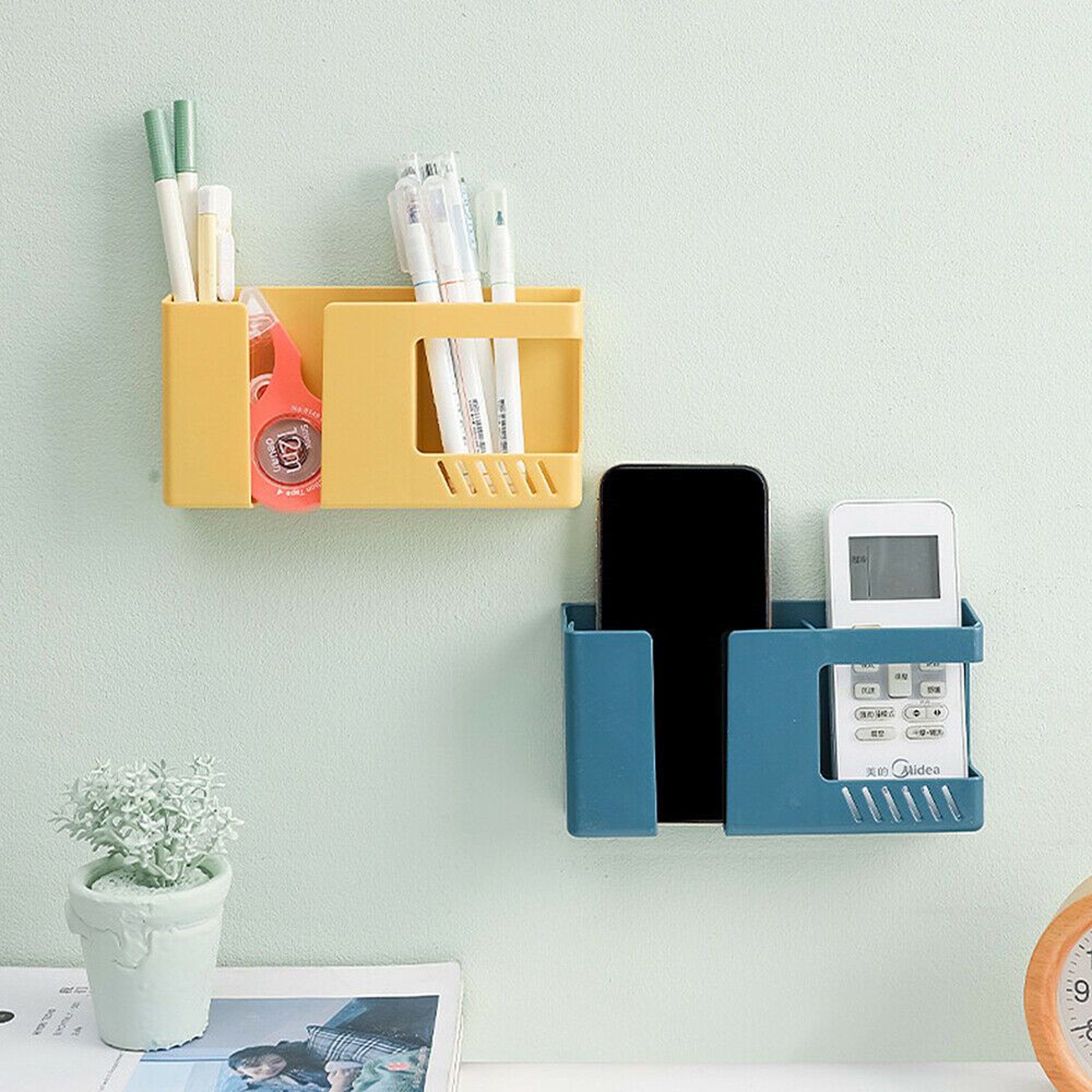 Wall Mounted Storage Box Remote Control Holder Mobile Phone Charging Stand Organizer 0