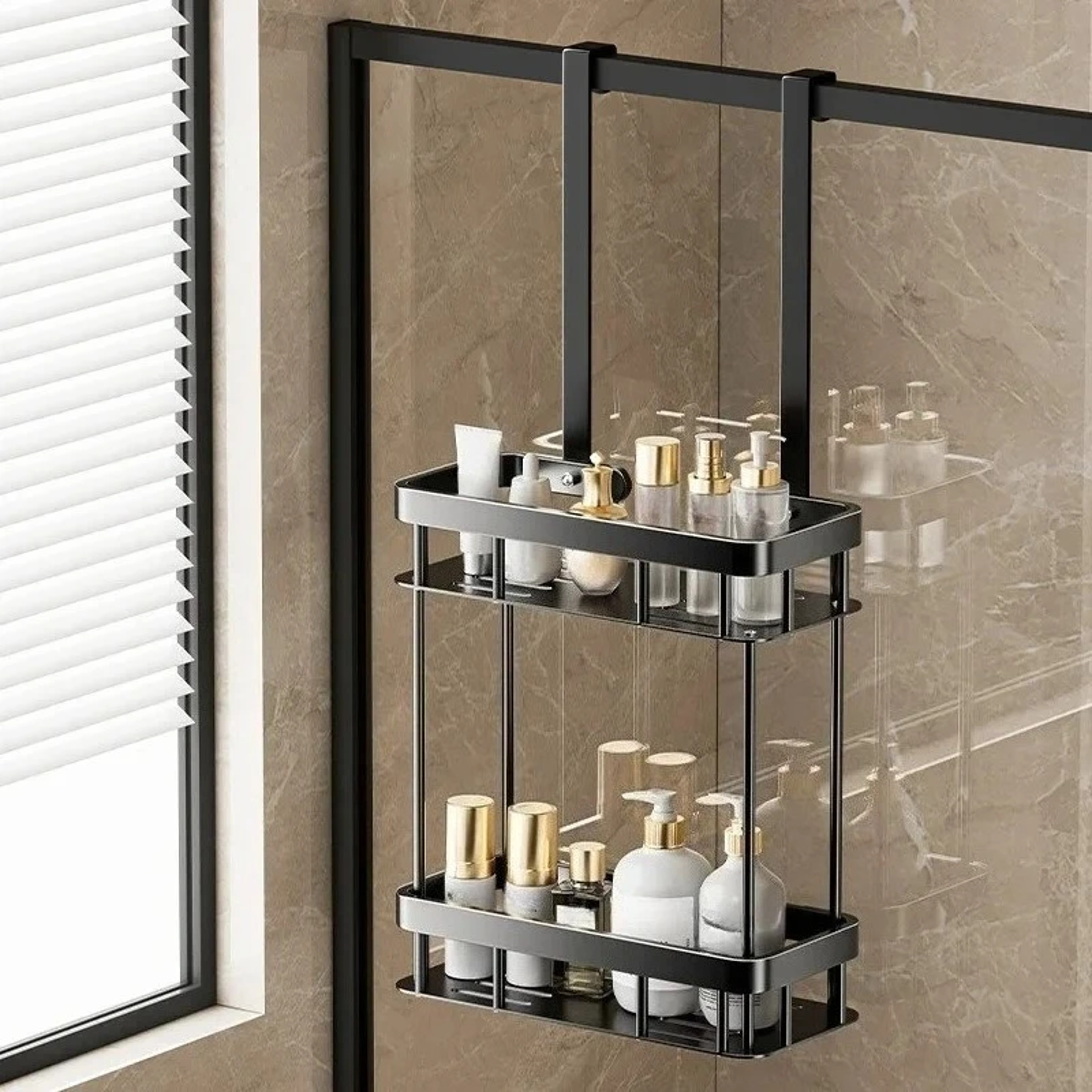 Over The Door Shower Caddy Bathroom Storage Rack Double Shelf Organizer 2