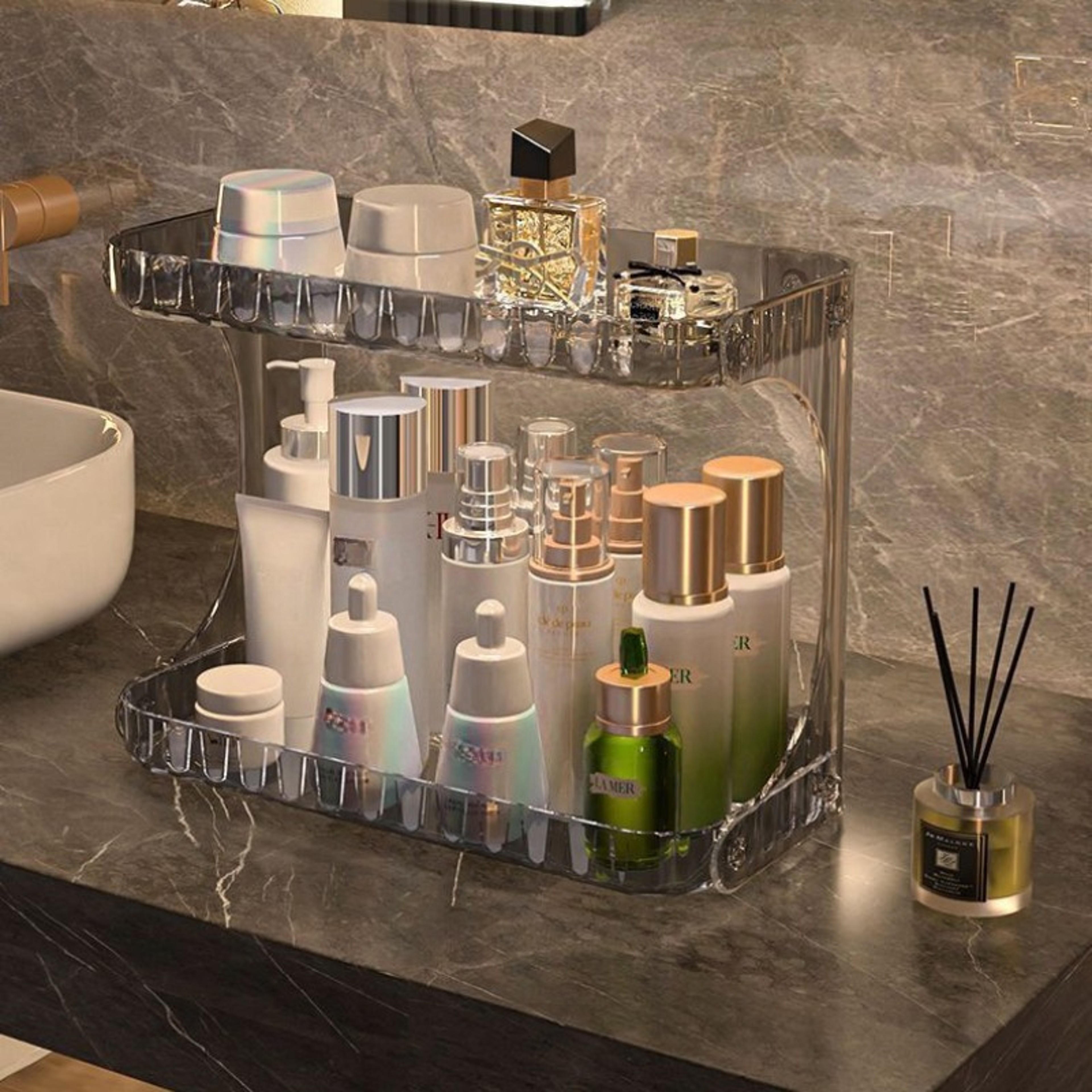 2 Tier Acrylic Makeup Organizer For Skincare Perfume And Vanity Storage 1