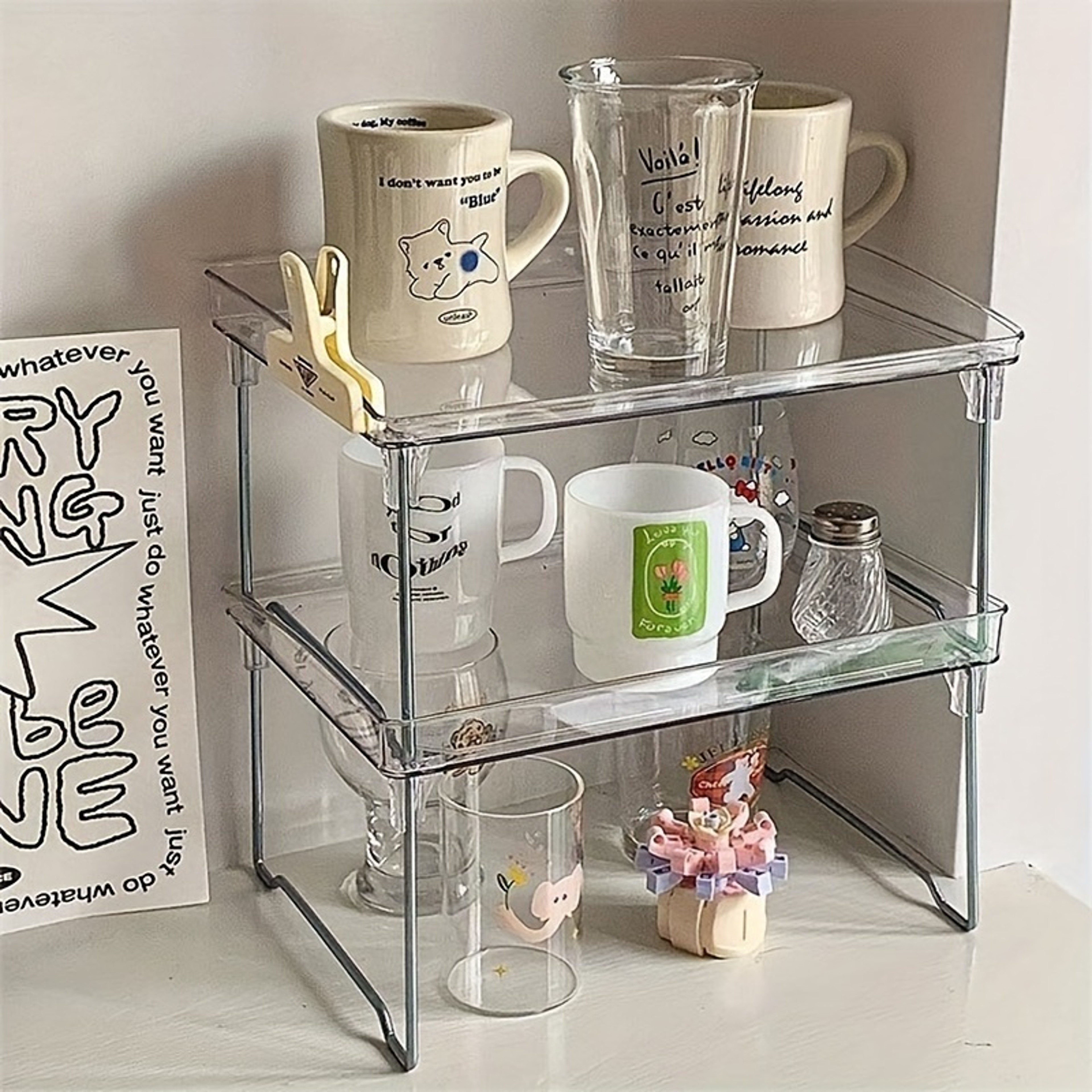 Clear Acrylic Desktop Organizer Foldable Stackable Storage Rack 1