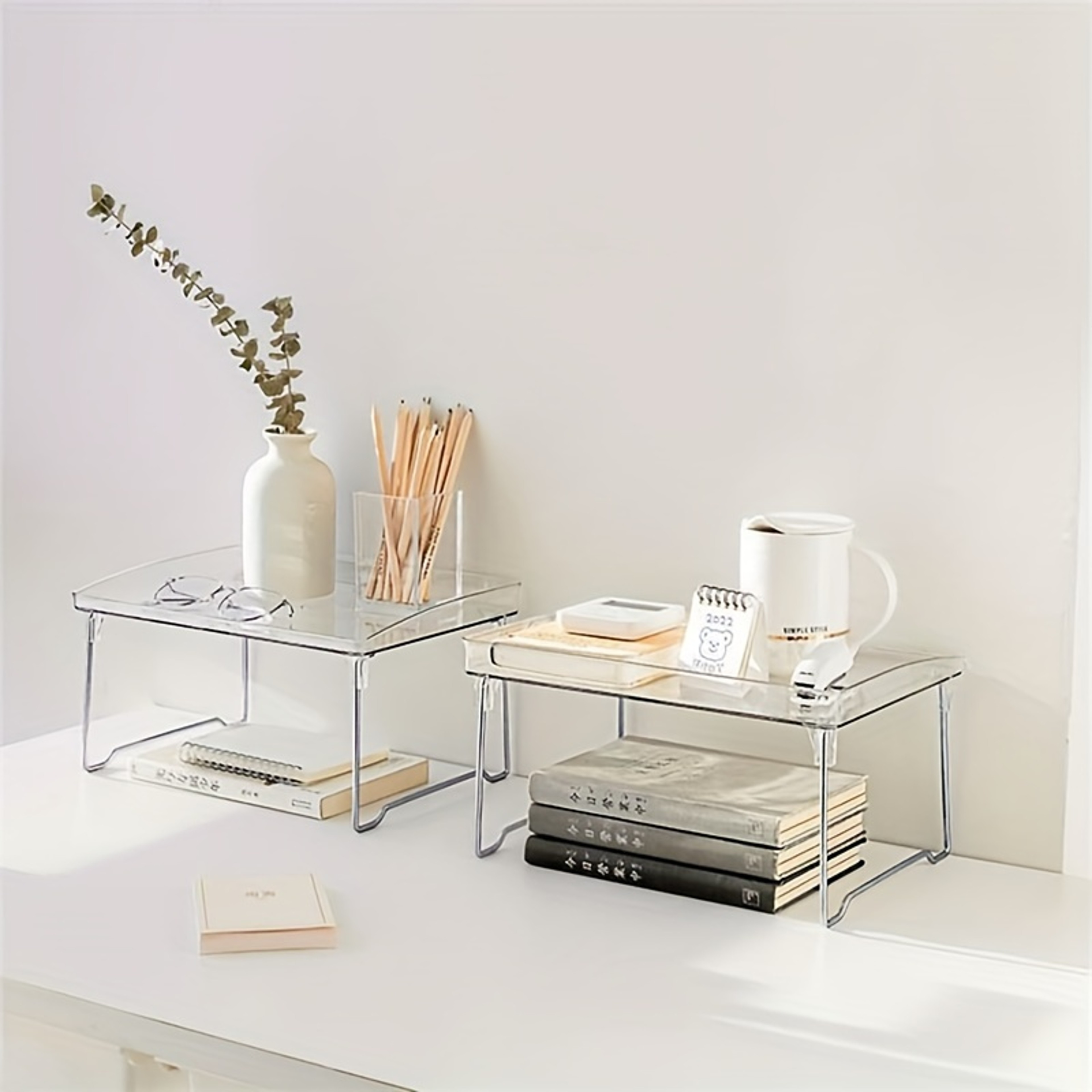 Clear Acrylic Desktop Organizer Foldable Stackable Storage Rack 0