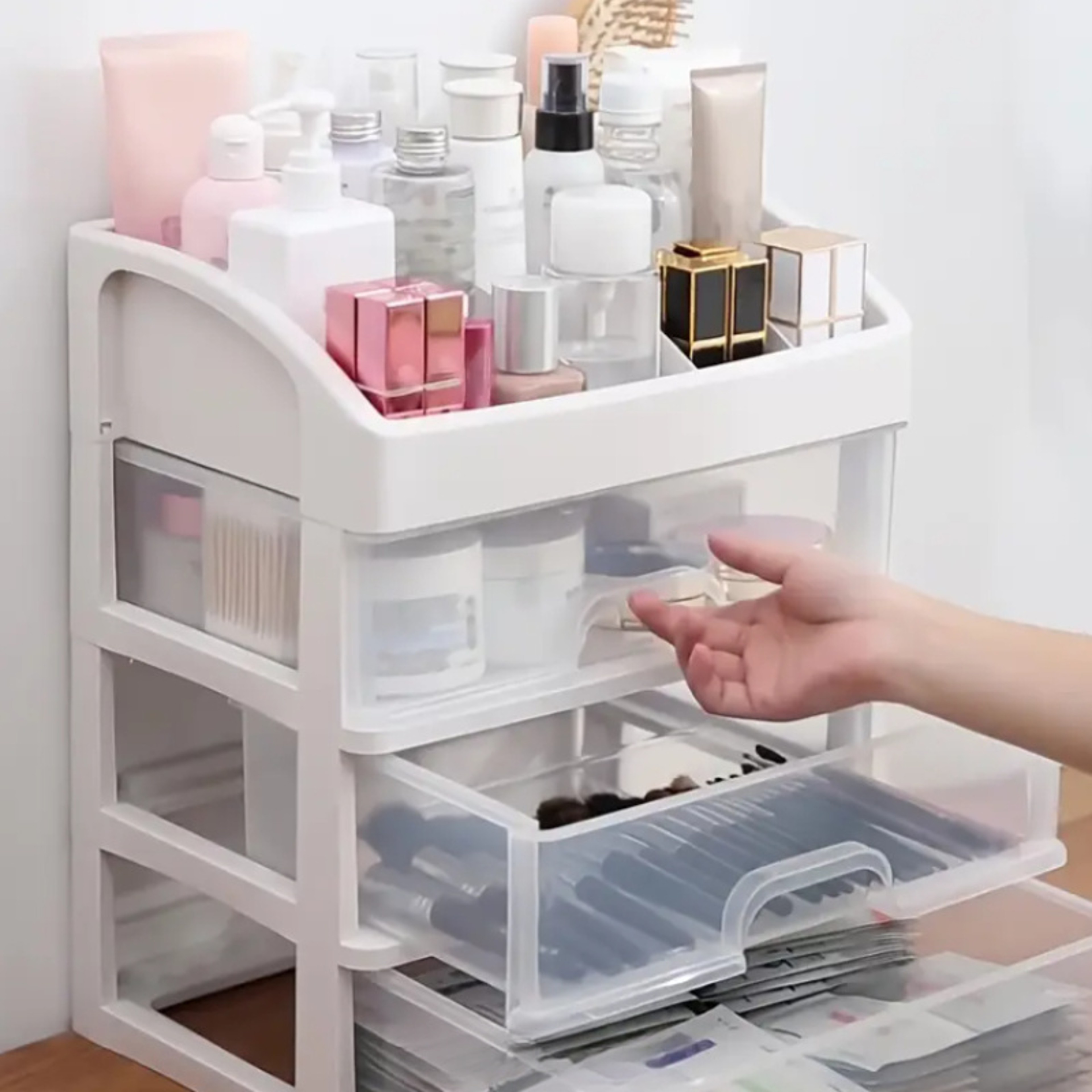 Multi Layer Makeup Organizer with Drawers Clear Cosmetic and Desktop Storage Box – view 1