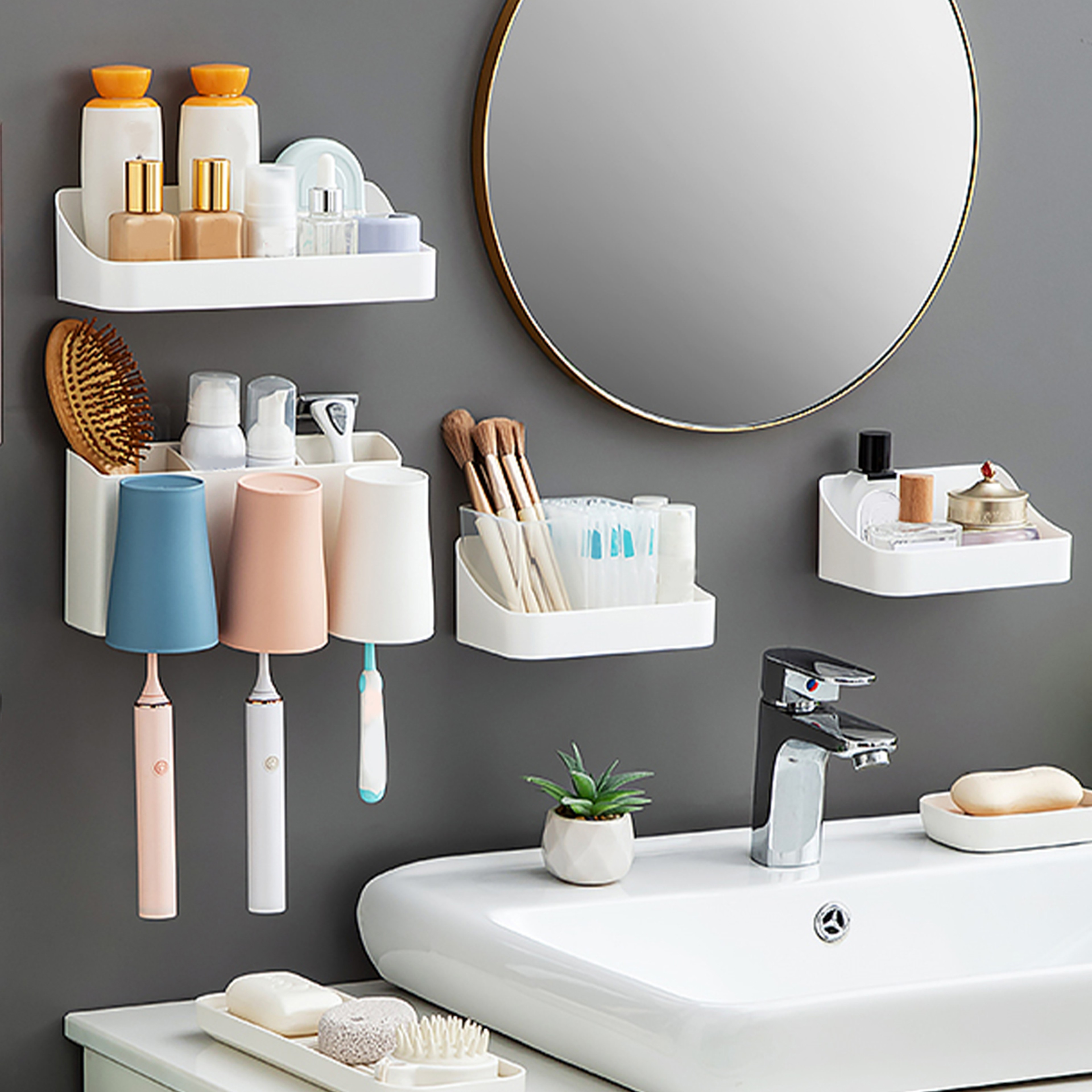 Space Saving Wall Mounted Bathroom Organizer No Drill Cosmetic Storage Rack – view 3