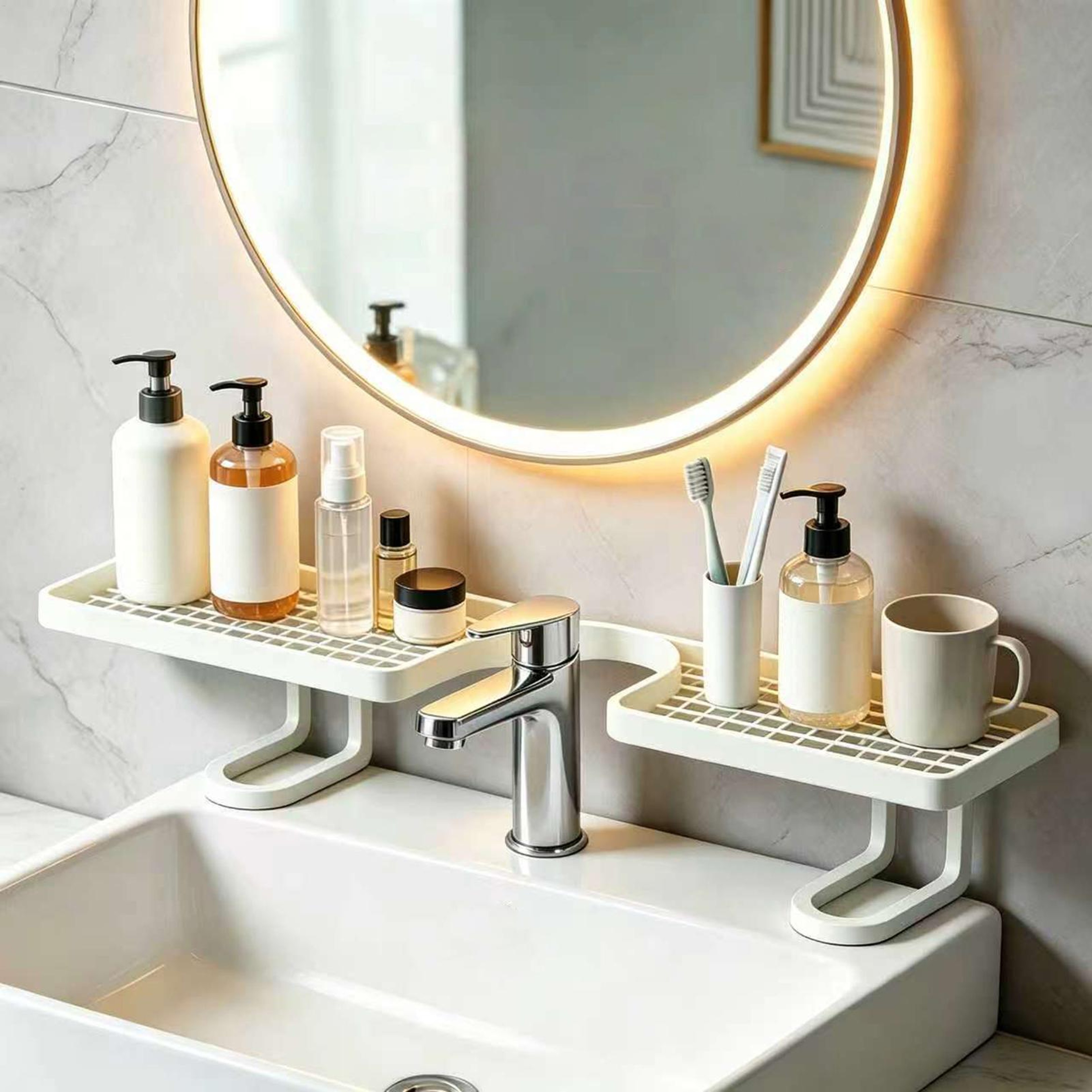 Space Saving Bathroom Sink Shelf Over Faucet No Drill Quick Drain Organizer – view 2