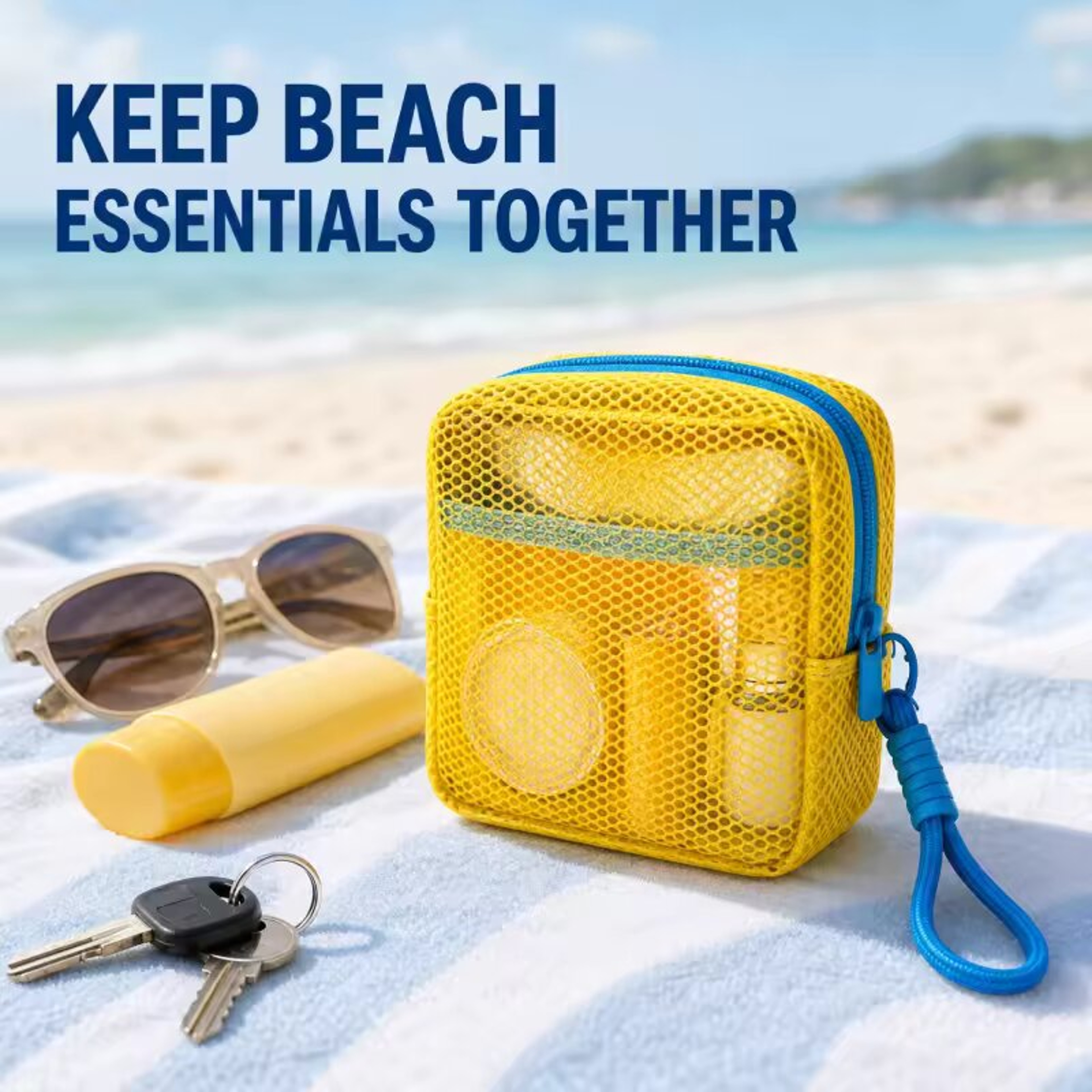 Small Mesh Beach Pouch With Wrist Strap Clear Cosmetic Travel Organizer 2
