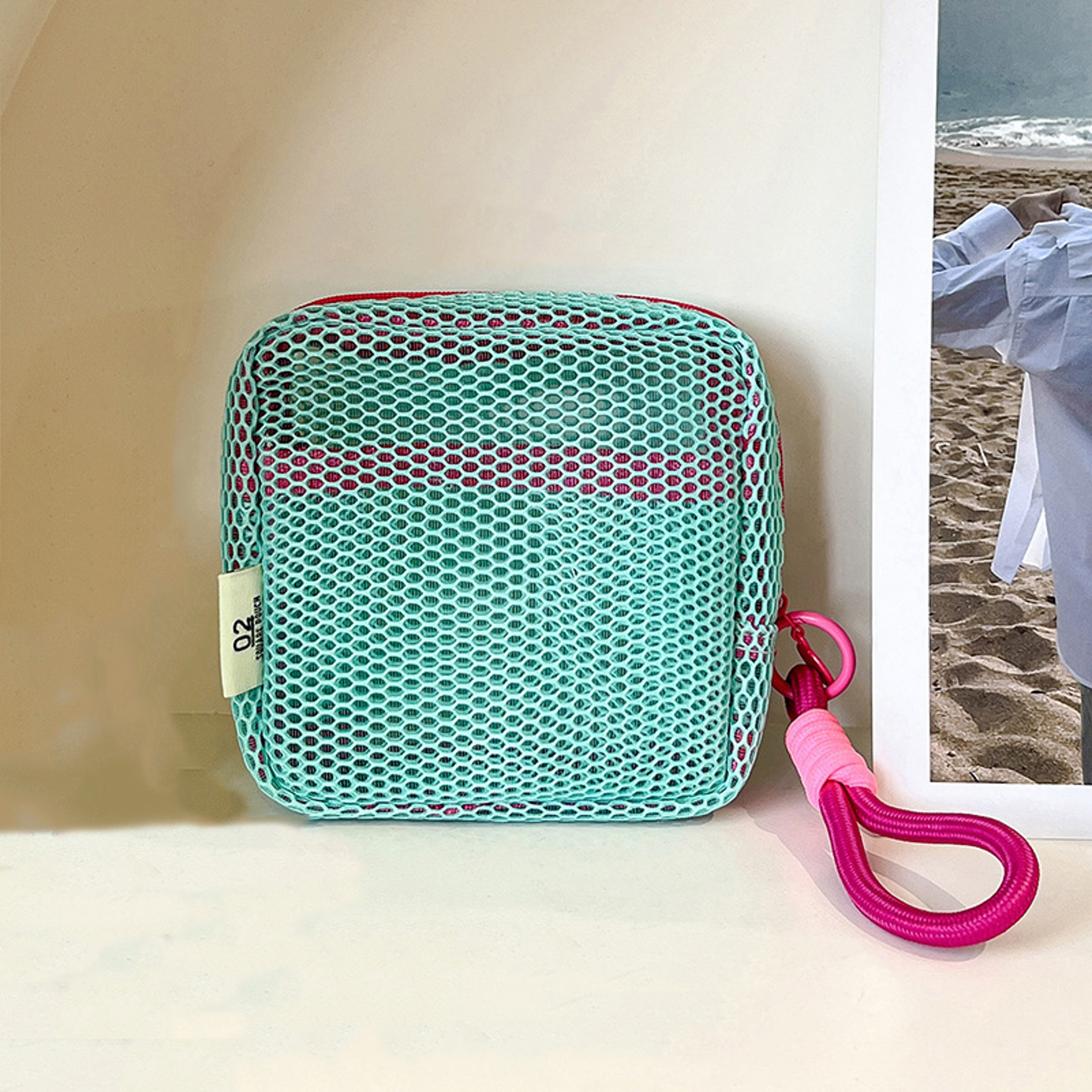 Small Mesh Beach Pouch With Wrist Strap Clear Cosmetic Travel Organizer 7