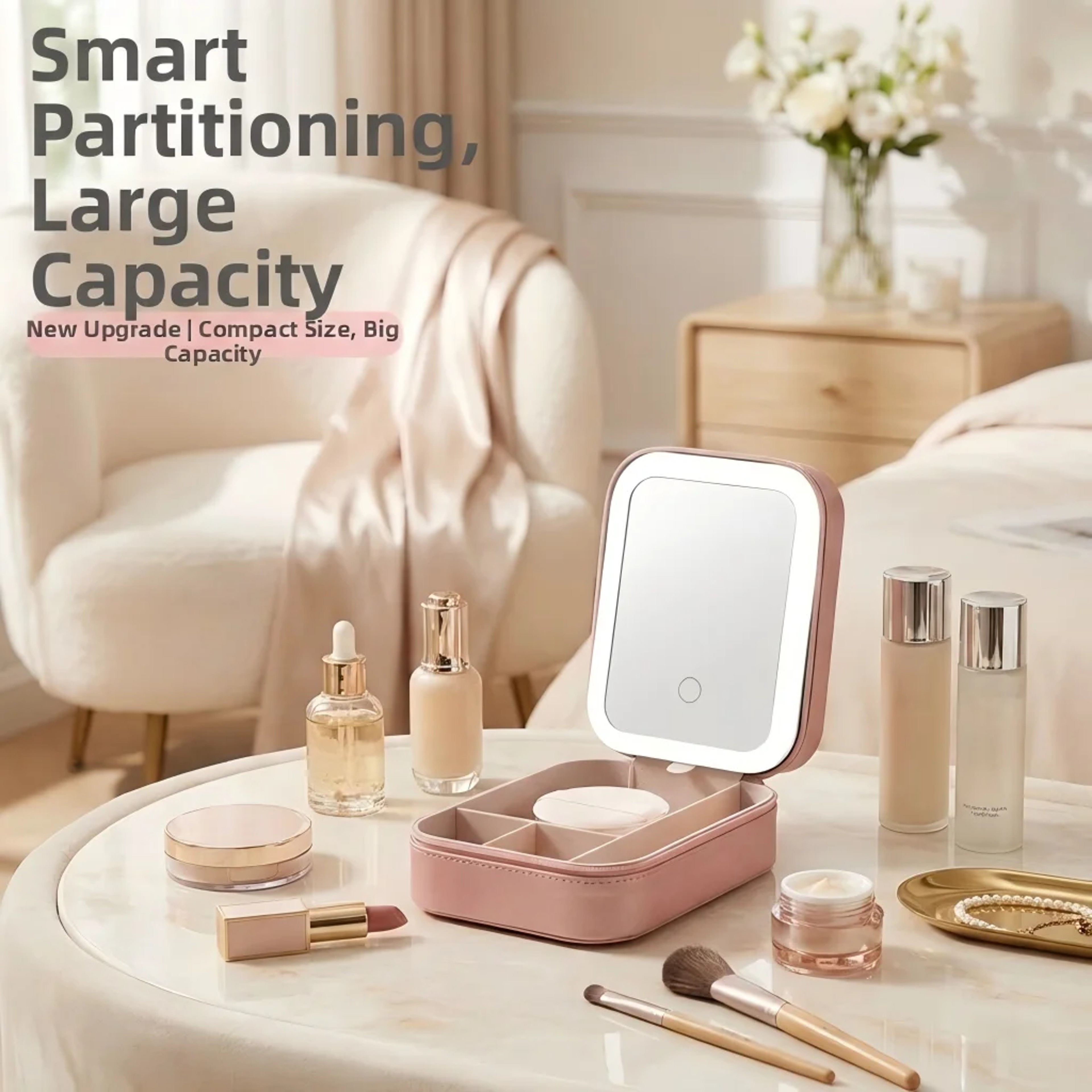 Airfriend Travel Makeup Bag With Lighted Makeup Mirror And Cosmetic Organizer 5