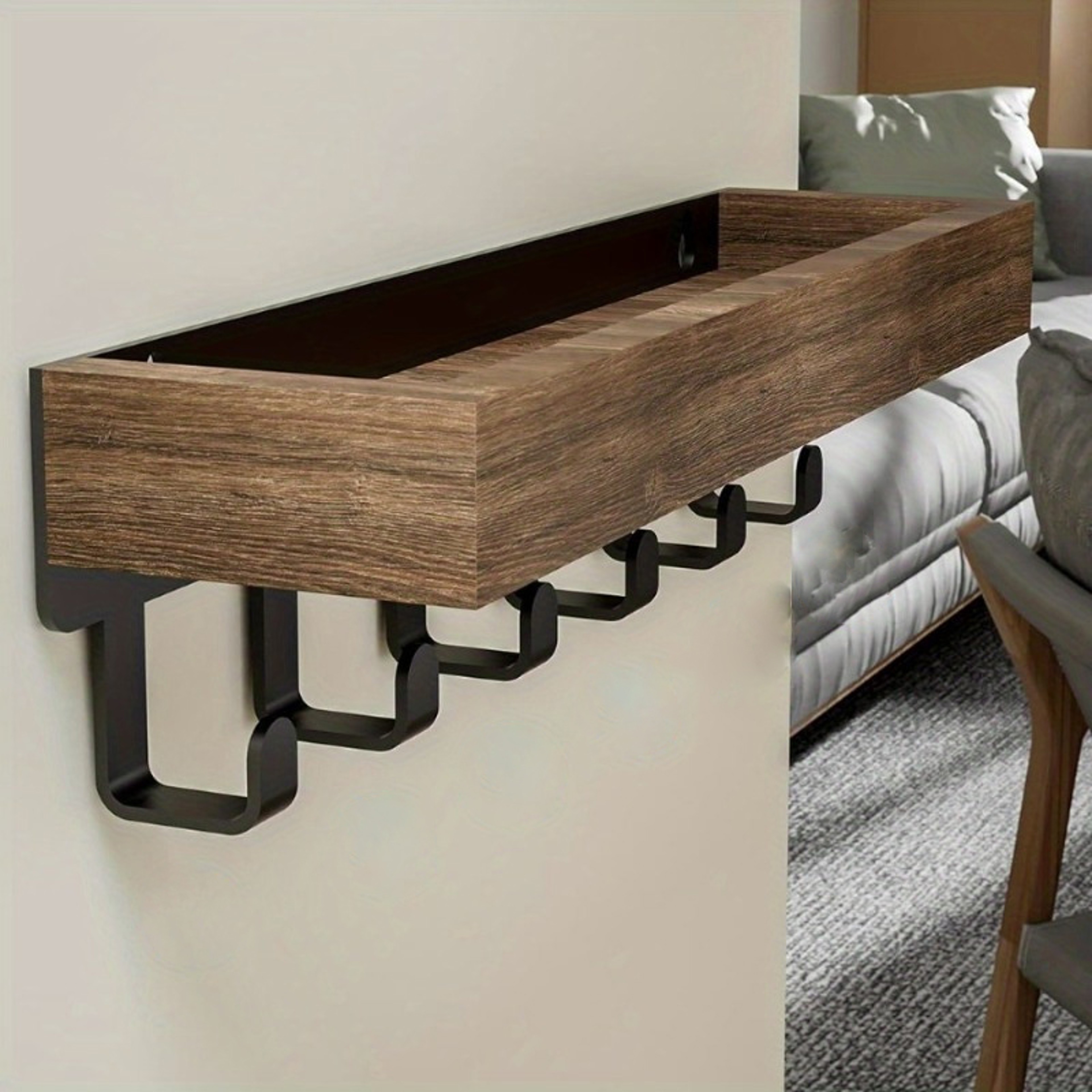 Rustic Wooden Key Holder With Shelf 6 Hook Wall Mounted Entryway Organizer 1