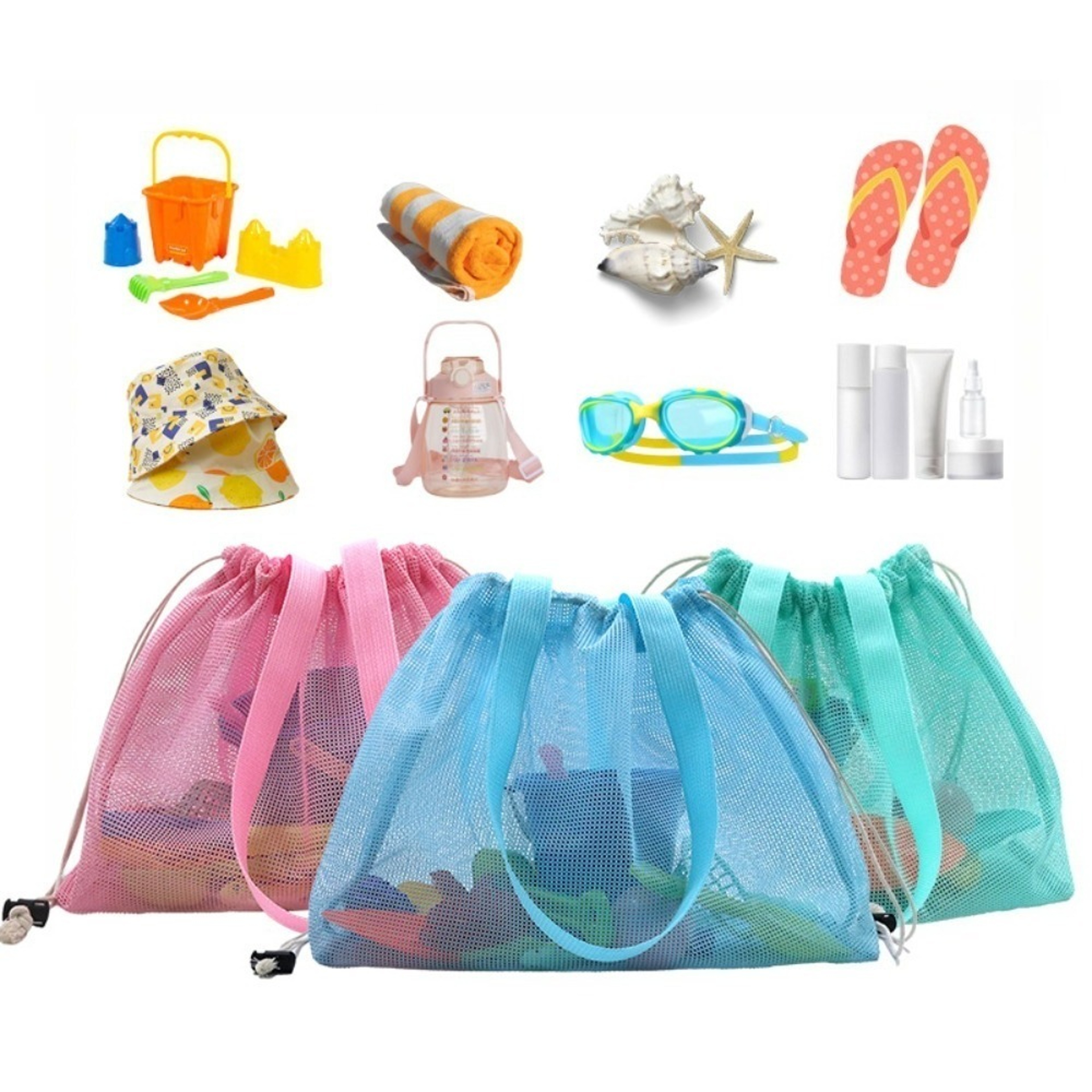 Large Mesh Beach Bag With Drawstring For Toys Travel And Quick Dry Storage 4