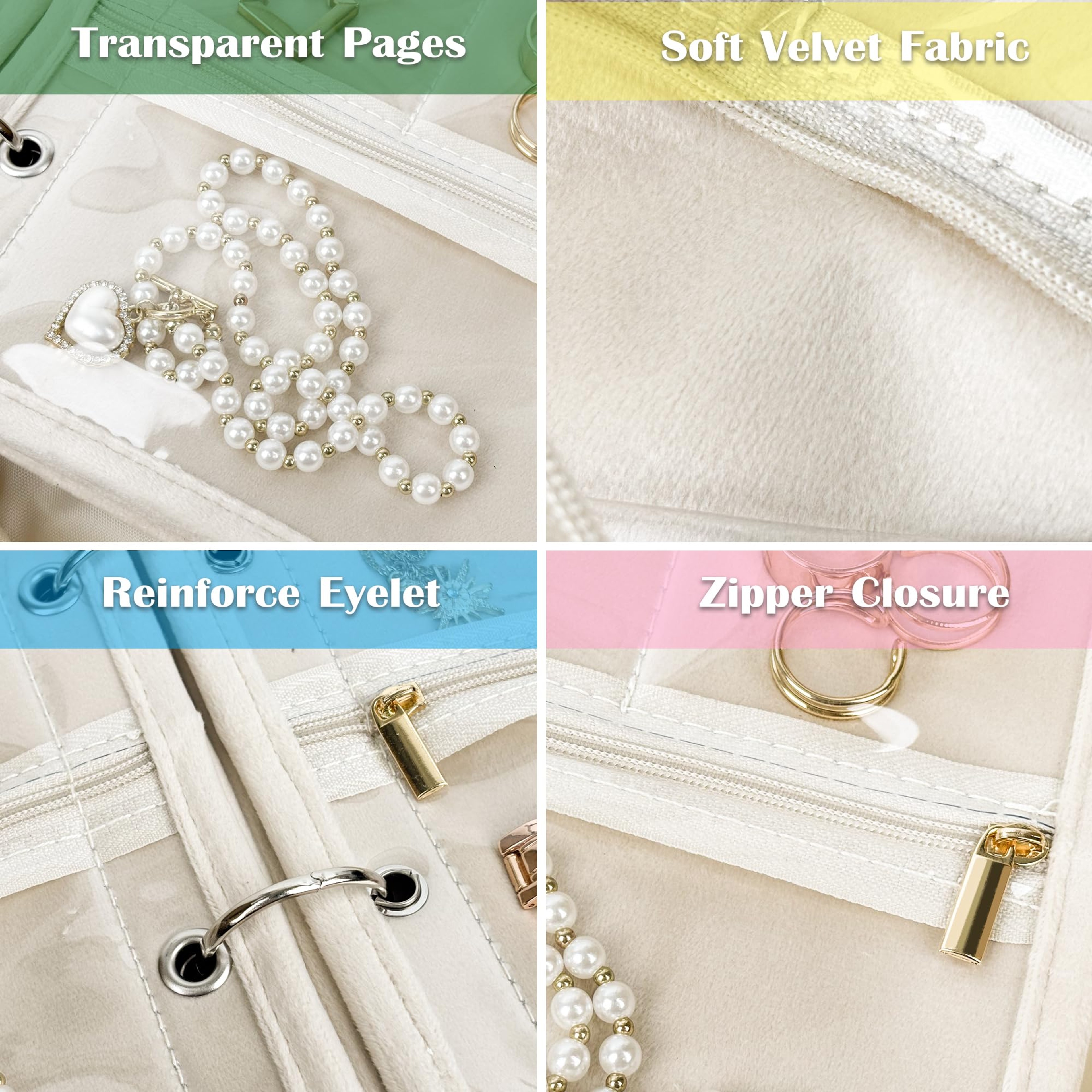 Travel Jewelry Organizer Case with Velvet Zipper Pouches and Adjustable Storage Binder – view 5