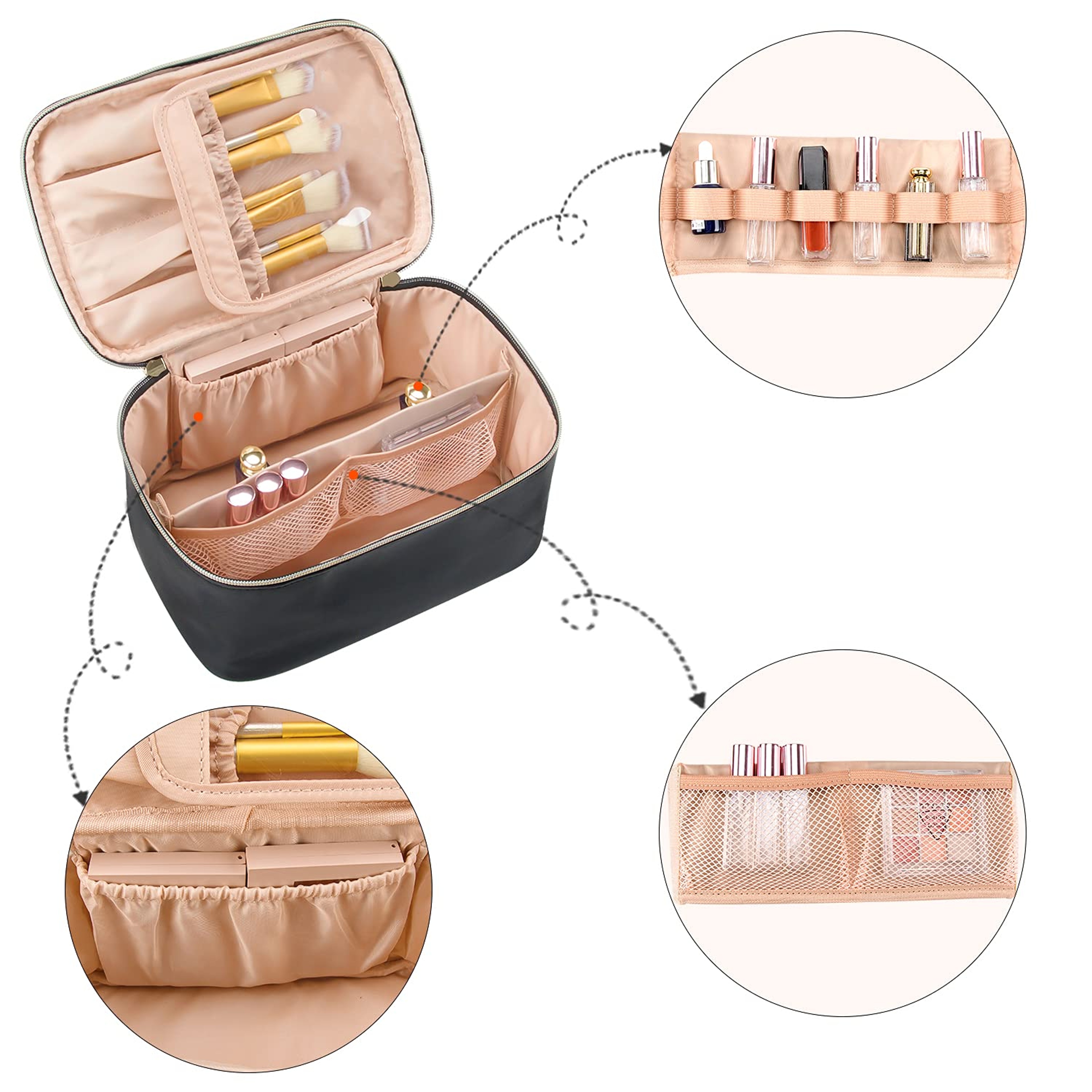 Large Capacity Travel Makeup Bag Portable Cosmetic Organizer for Women Black – view 3