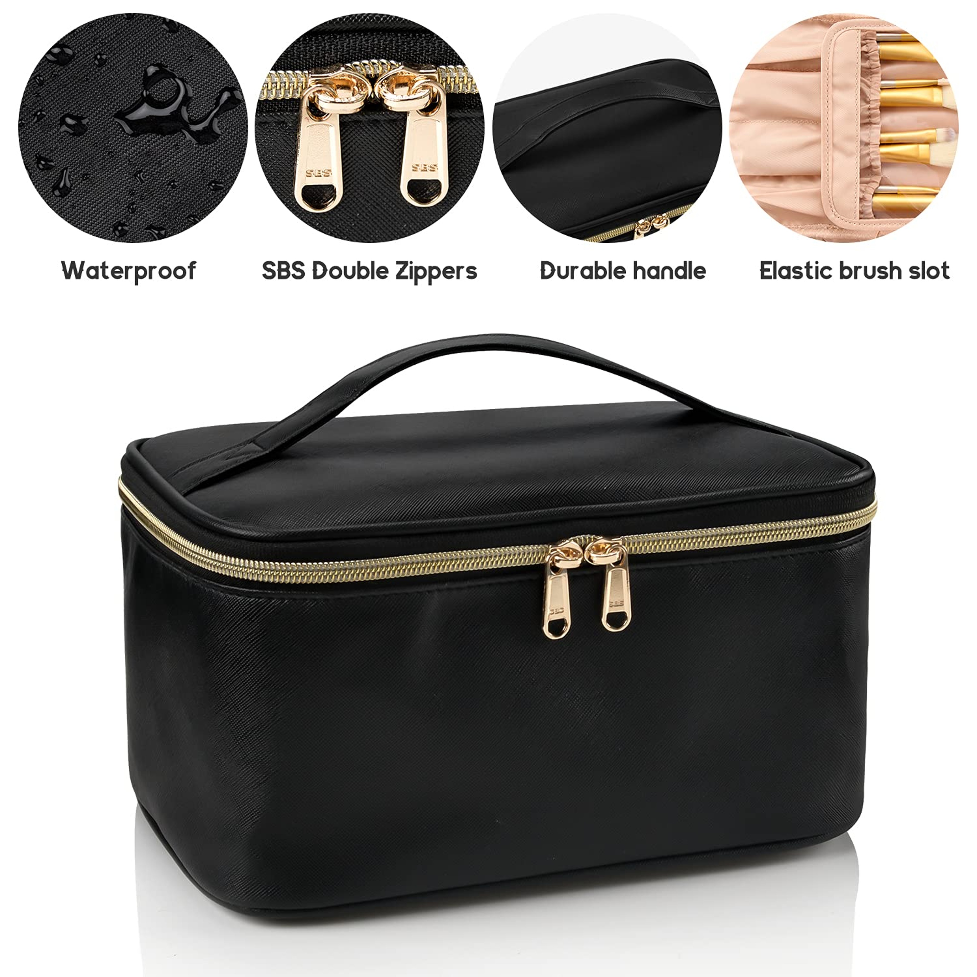Large Capacity Travel Makeup Bag Portable Cosmetic Organizer for Women Black – view 4