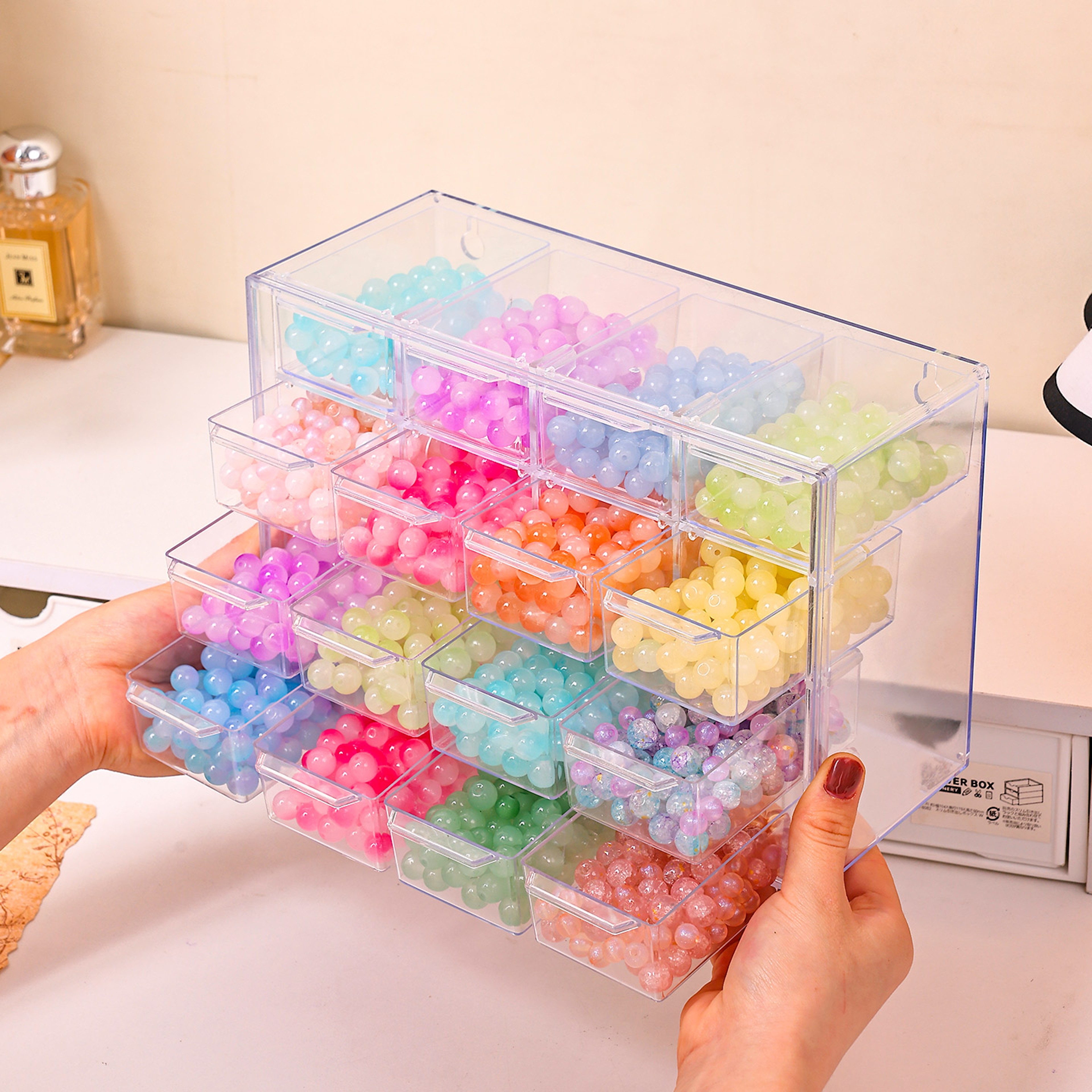 16 Grid Acrylic Bead Storage Box Stackable Jewelry Organizer 4