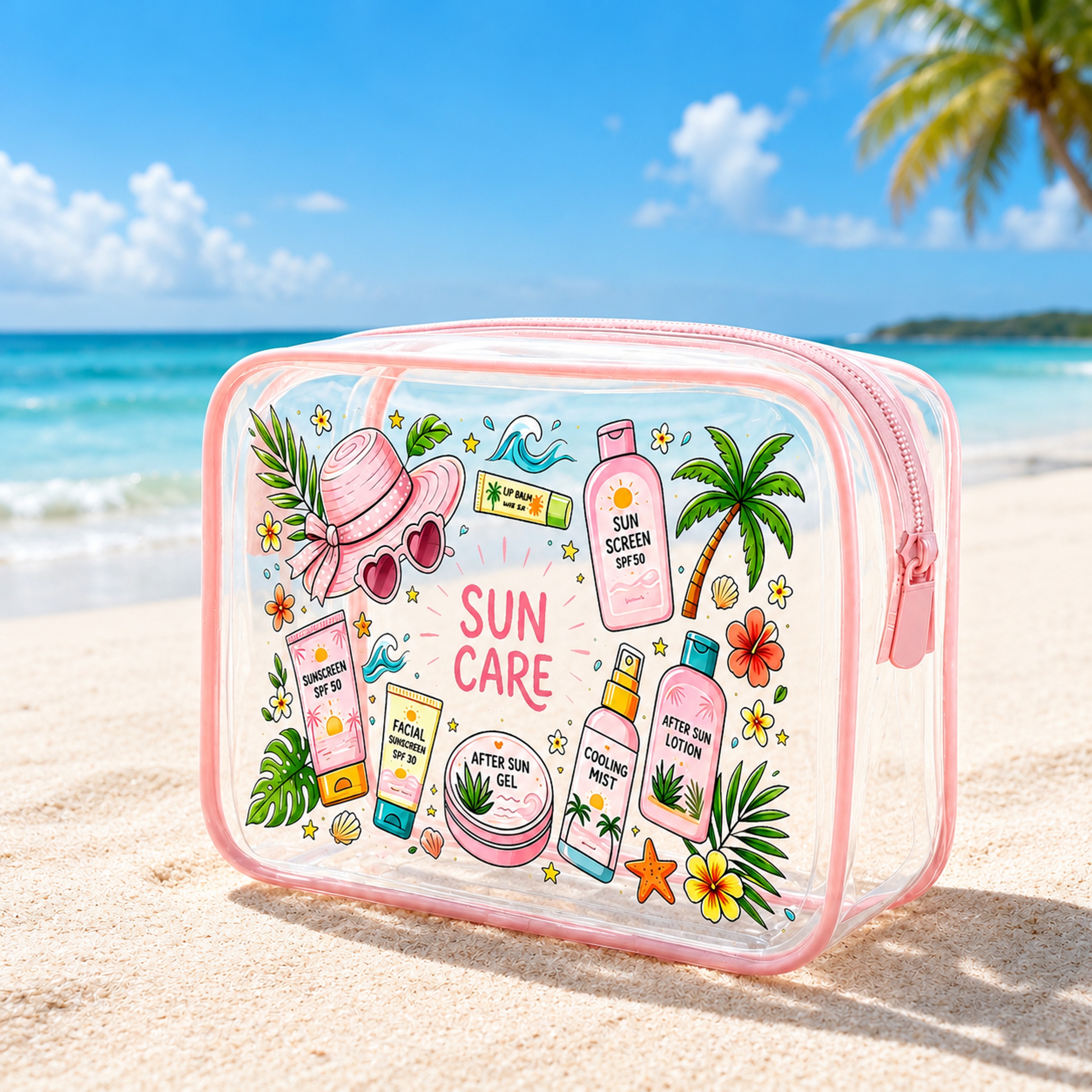 Pink Clear Makeup Bag Waterproof PVC Travel Toiletry Bag With Double Zipper Organizer 3