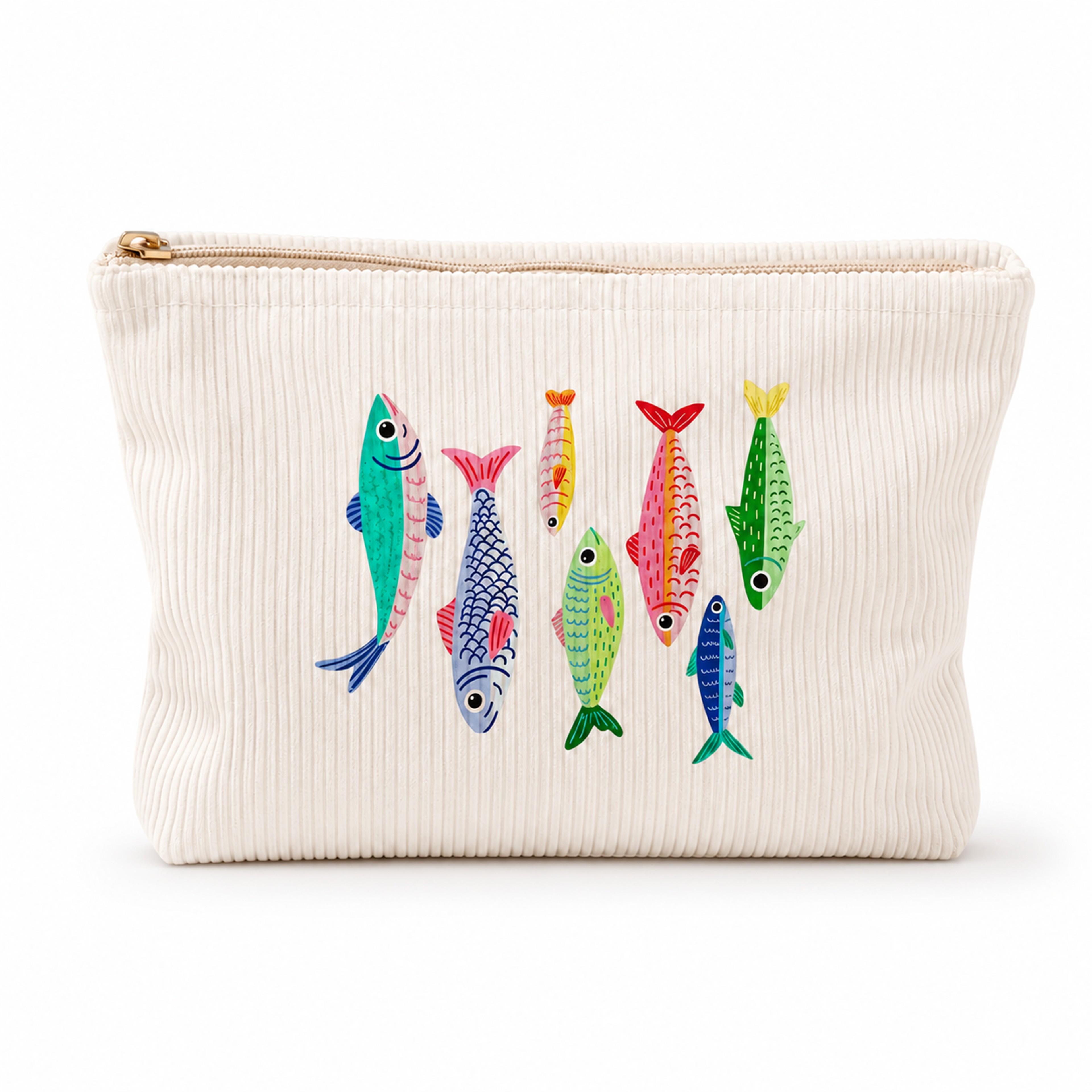 Cute Fish Print Corduroy Travel Makeup Bag Large Capacity Cosmetic And Toiletry Organizer 6