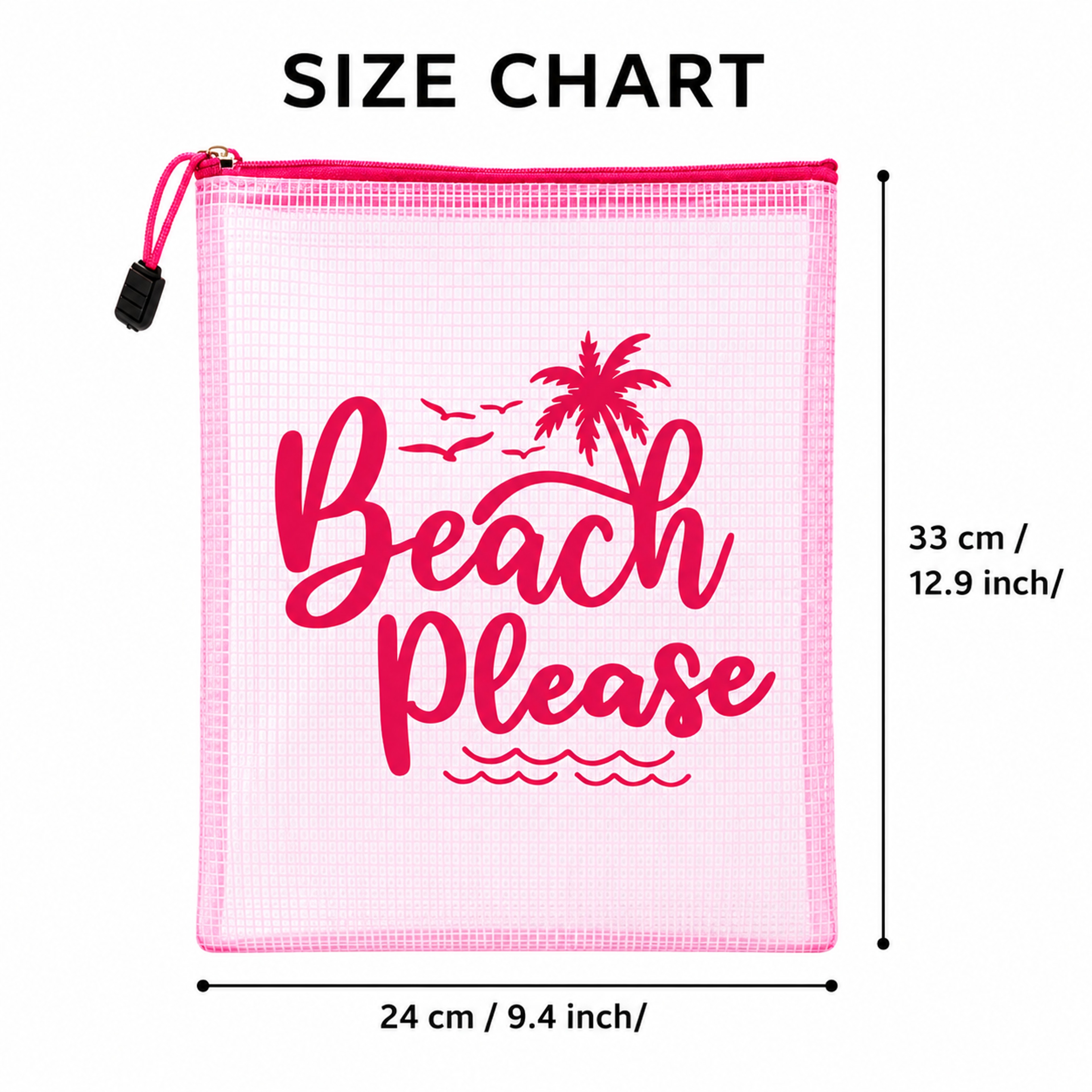 Beach Please Pink Clear Makeup Bag Waterproof Palm Print Travel Toiletry Pouch 6
