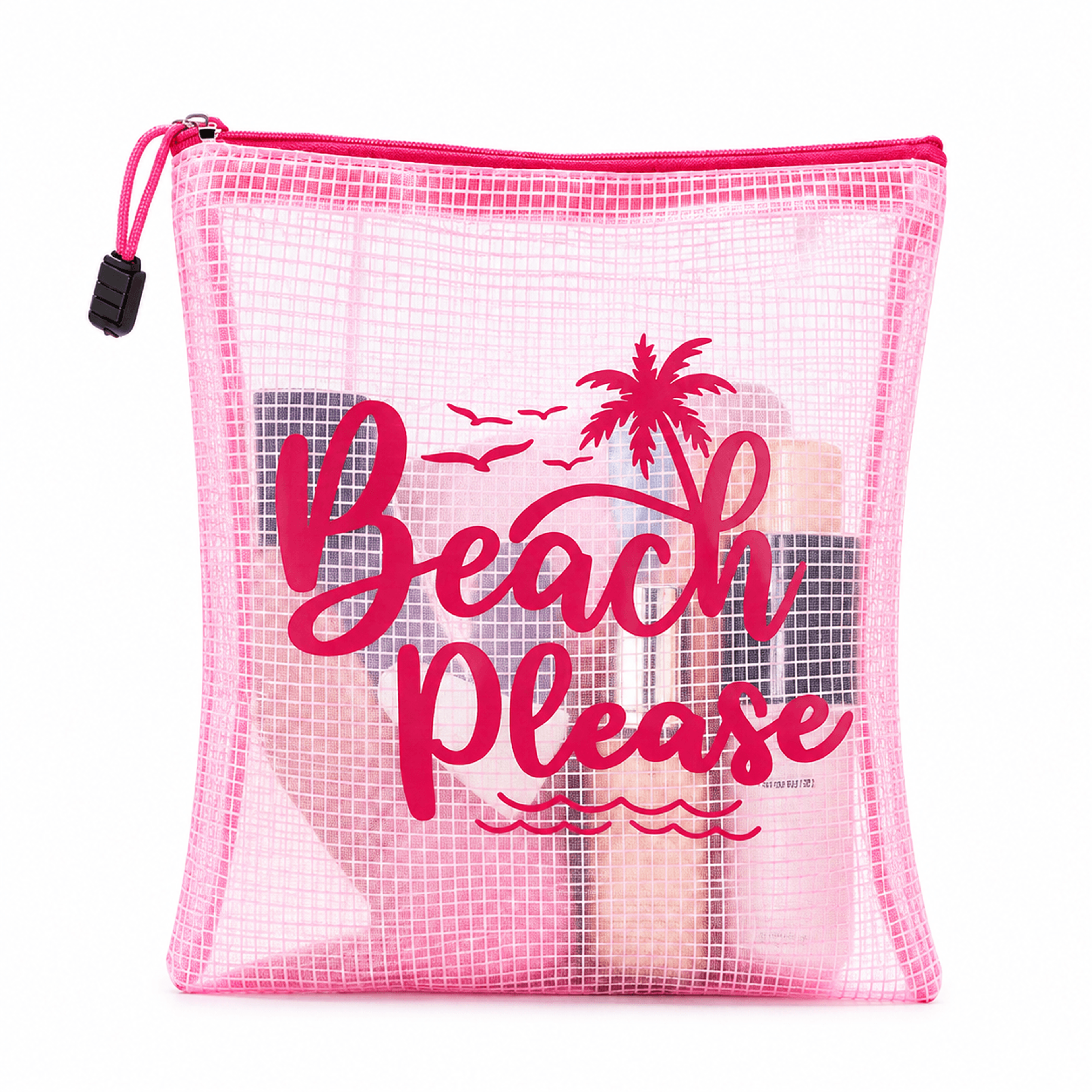 Beach Please Pink Clear Makeup Bag Waterproof Palm Print Travel Toiletry Pouch 0