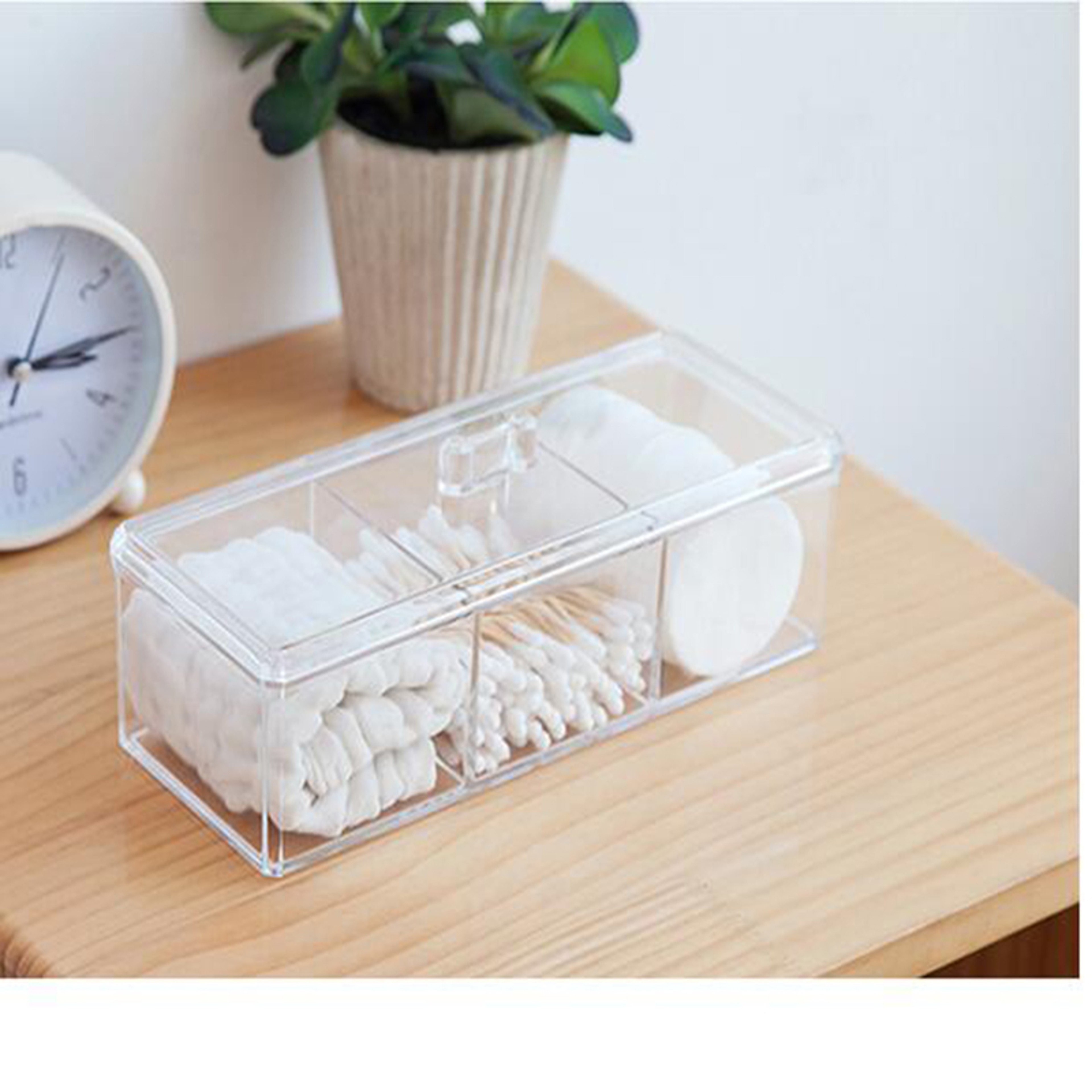 Clear Acrylic Makeup Organizer With Cotton Swab Holder And Cotton Pad Storage 2