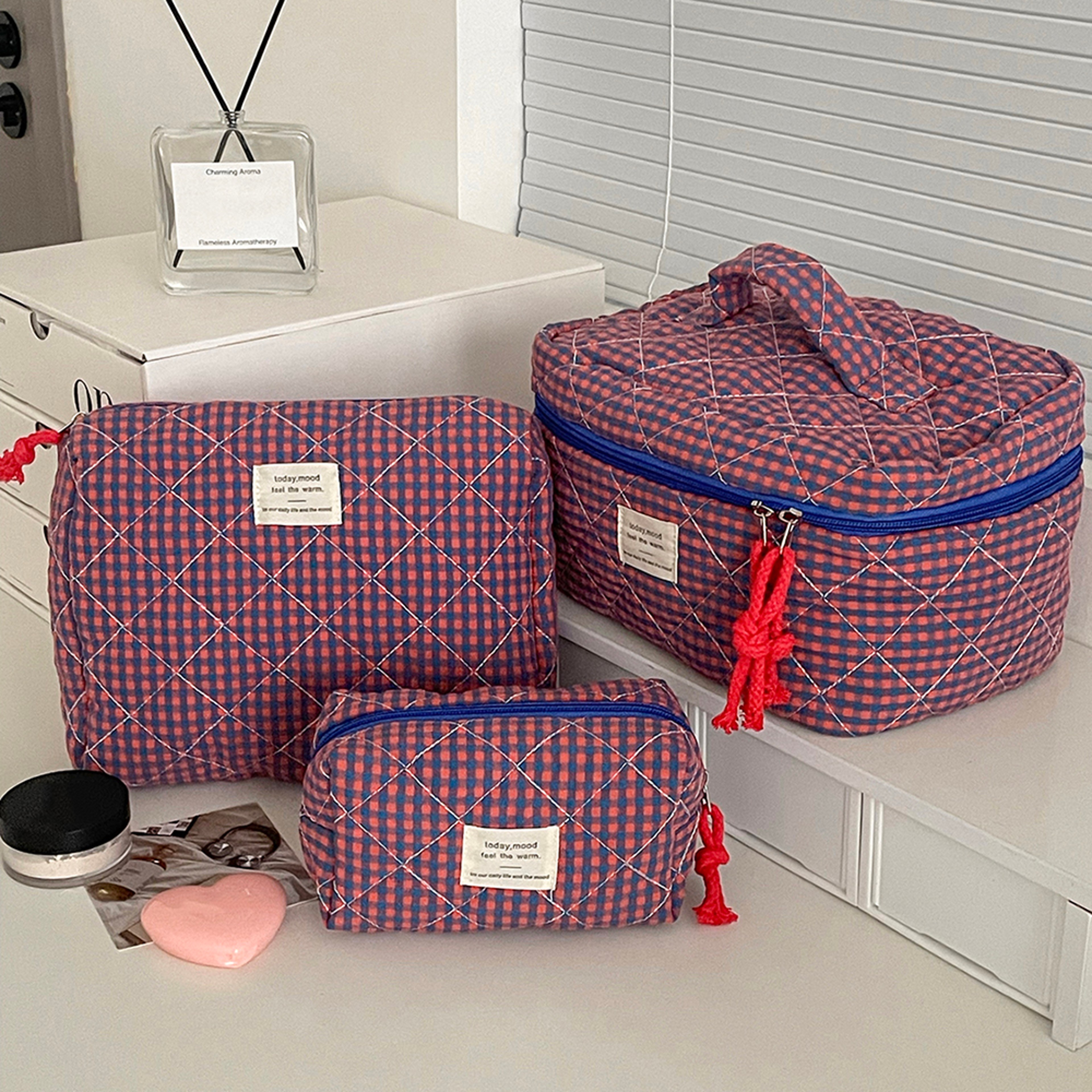 3 Piece Floral Makeup Bag Set Large Capacity Quilted Travel Cosmetic Bag Organizer 10