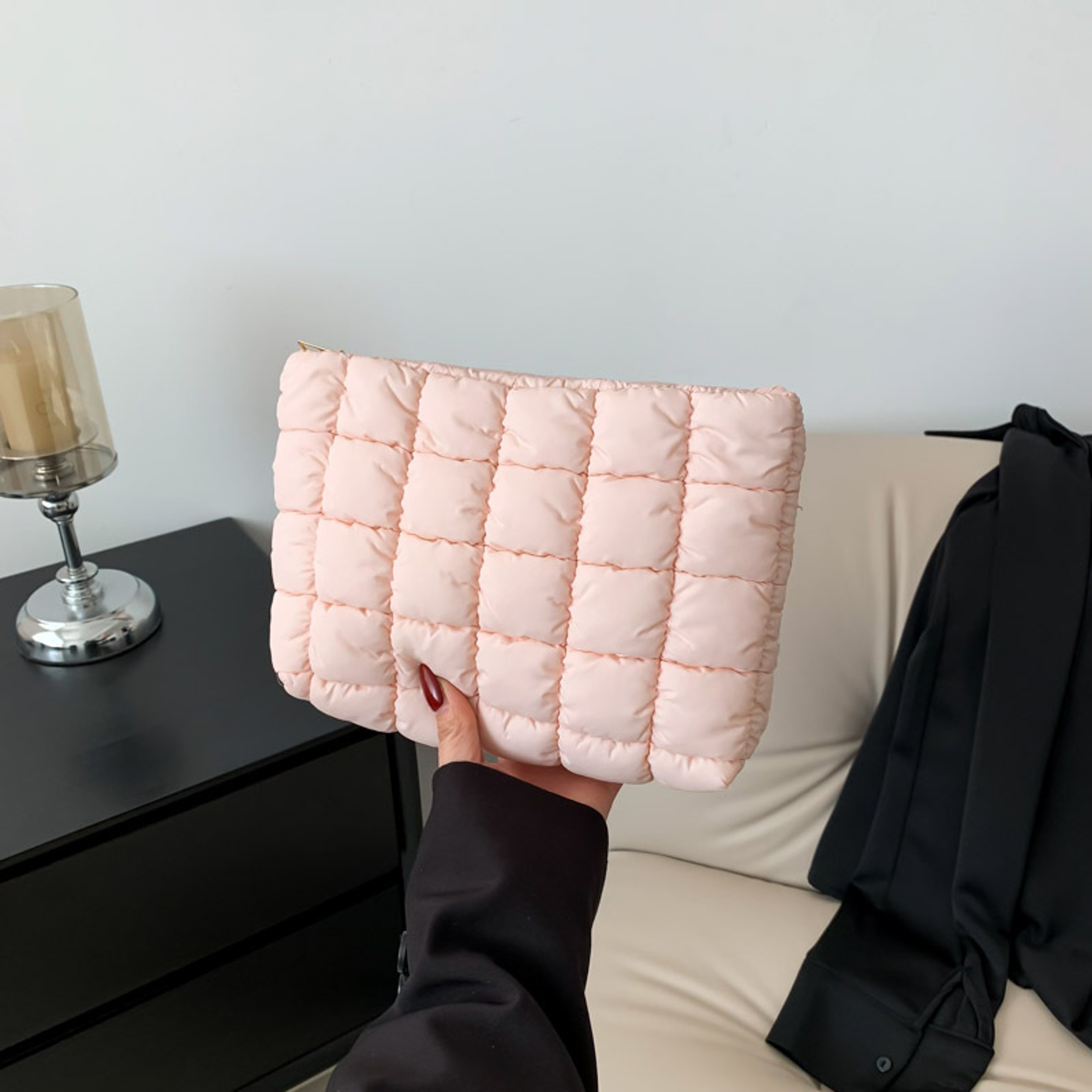 Quilted Makeup Bag For Women Large Cotton Travel Cosmetic Organizer 8