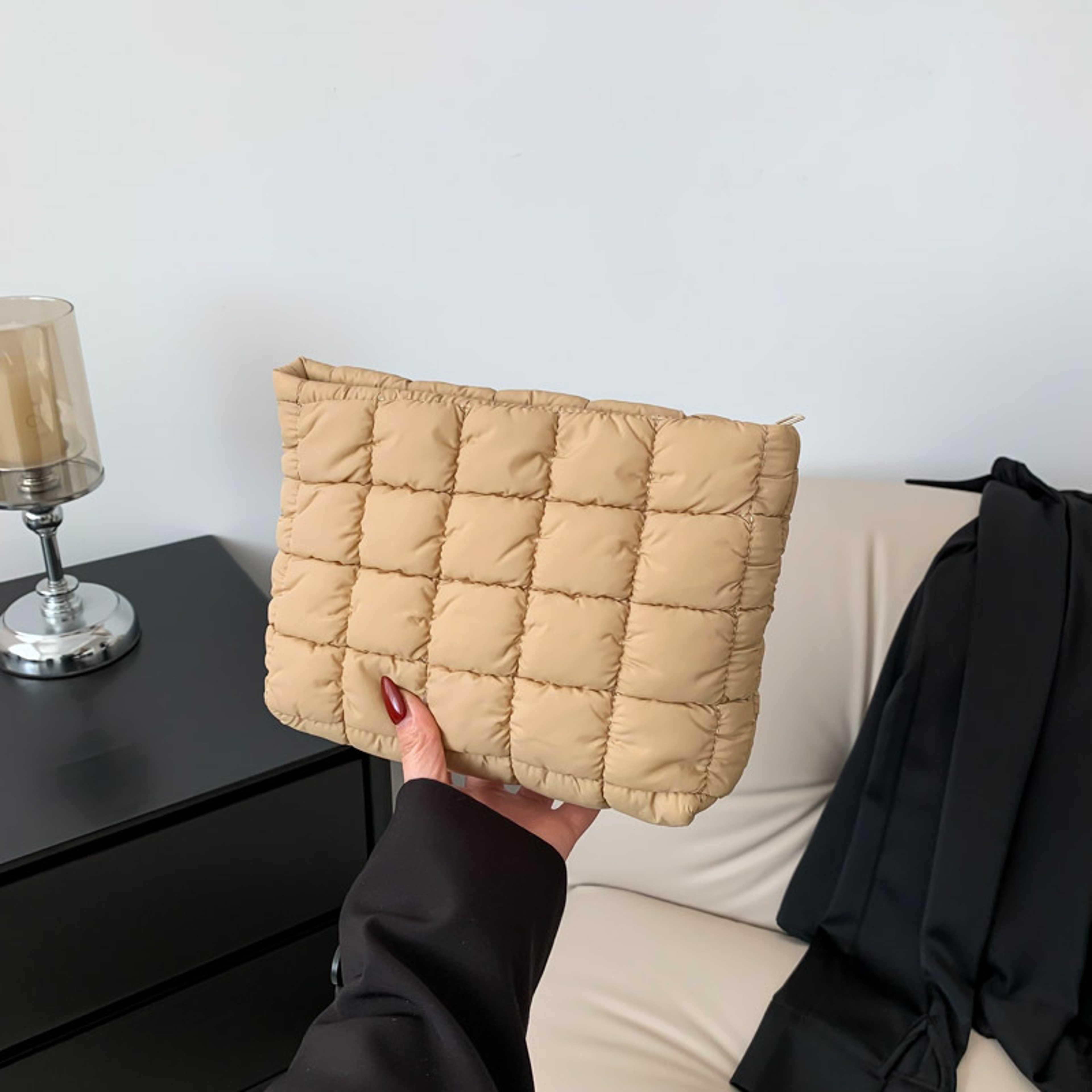 Quilted Makeup Bag For Women Large Cotton Travel Cosmetic Organizer 10