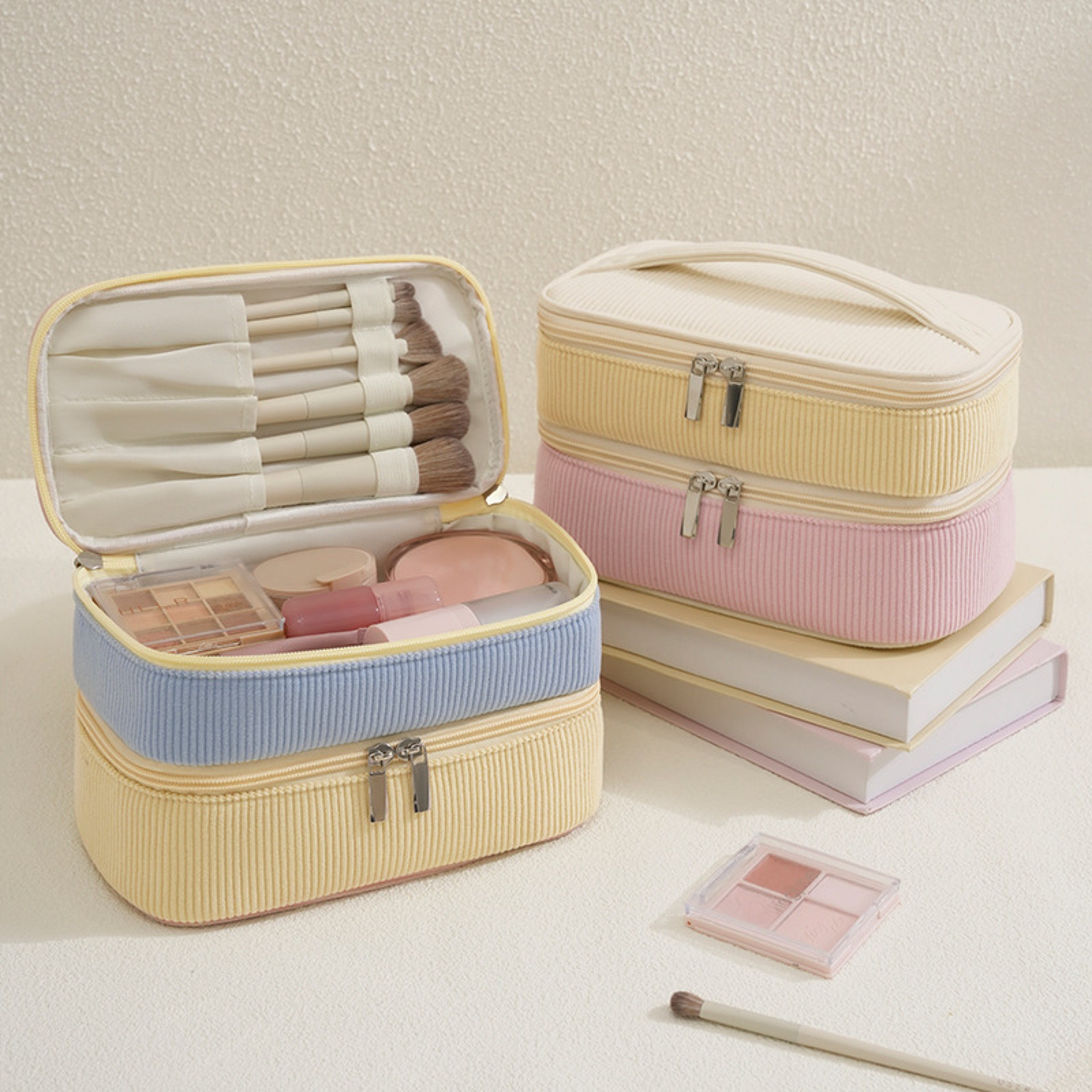 Double Layer Travel Makeup Bag Large Capacity PU Cosmetic Organizer 1