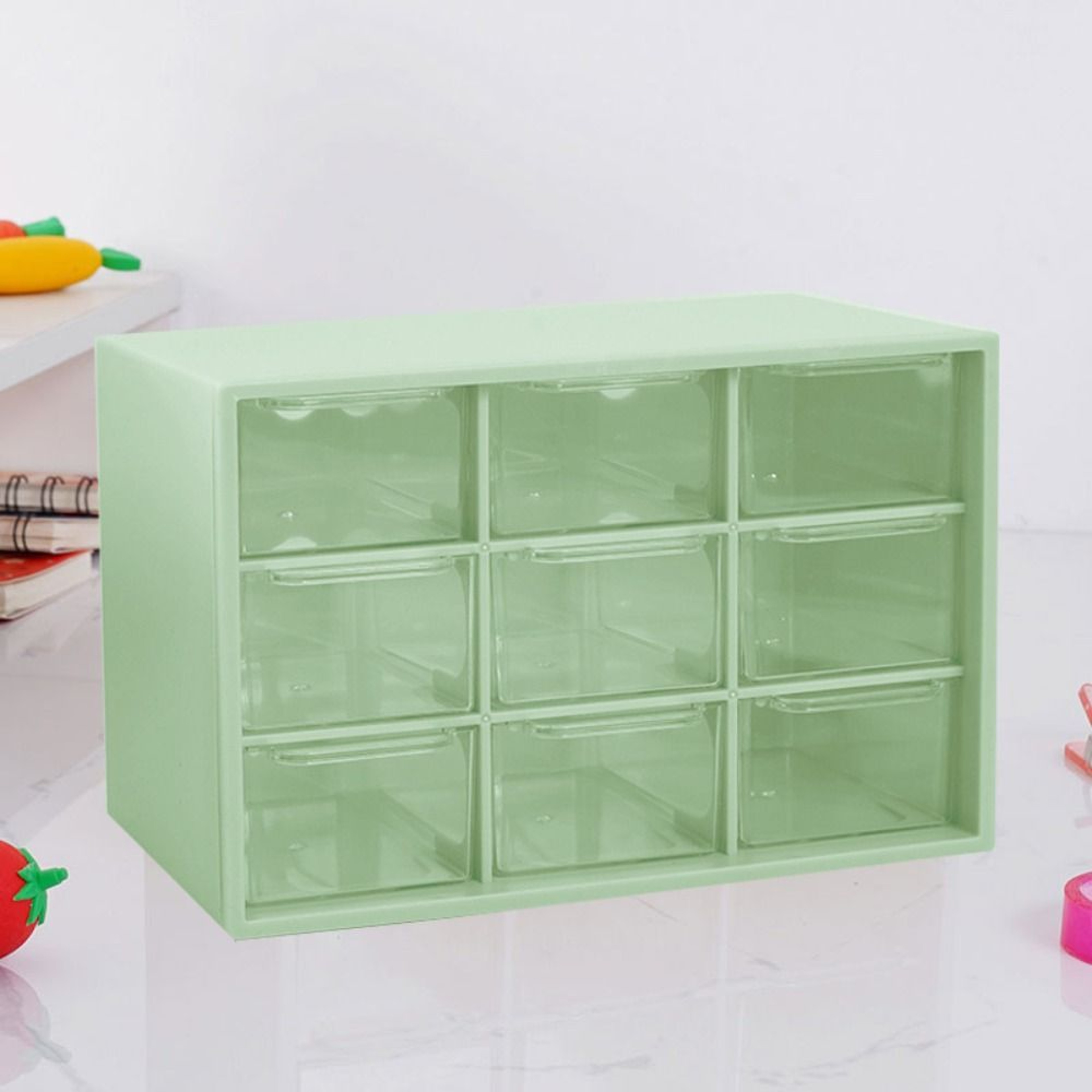 9 Drawer Mini Desk Organizer with Clear Drawers and Wall Mounted Storage – view 7
