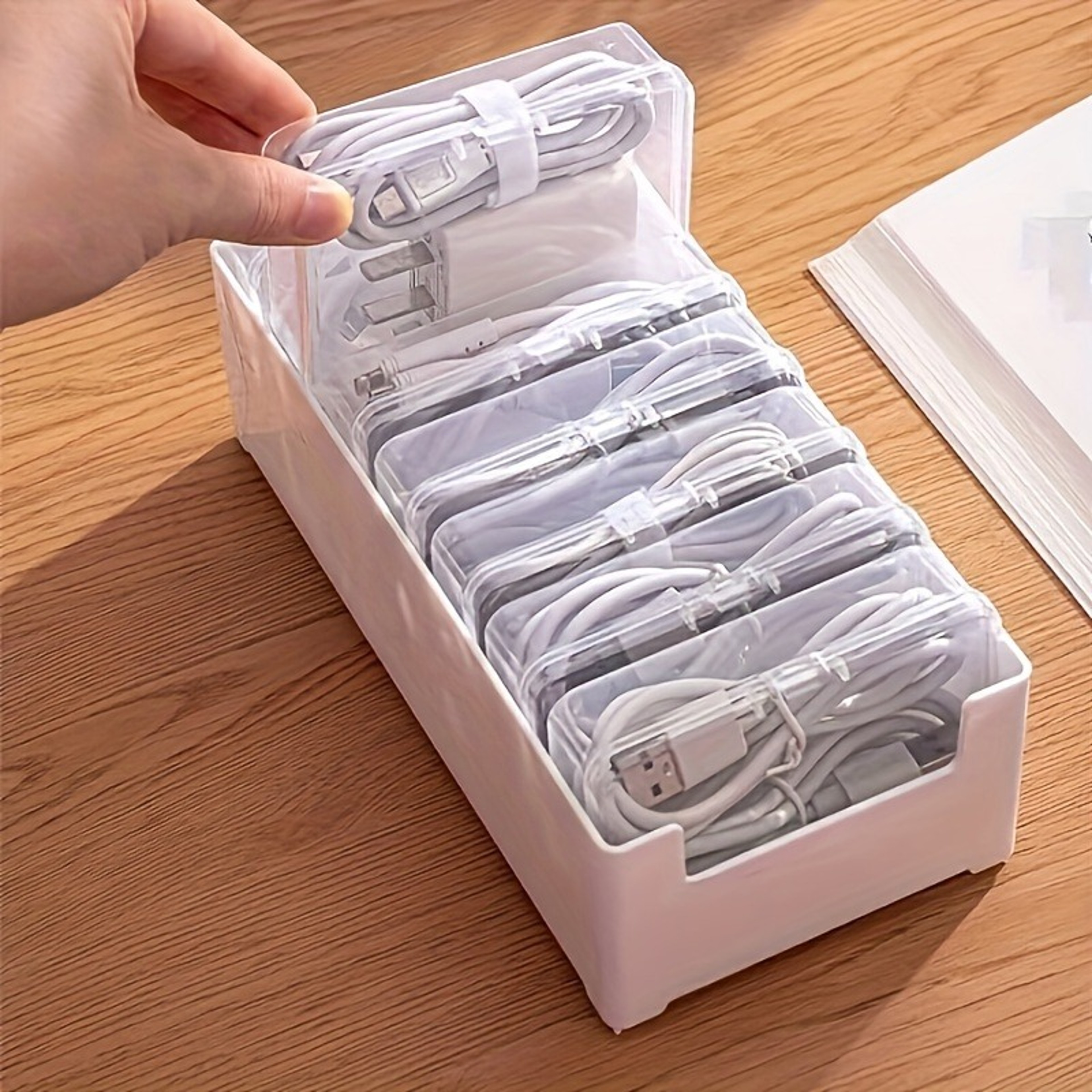 Cable Storage Box Set With Cord Organizer Winders For Neat Desktop And Drawer Storage 3