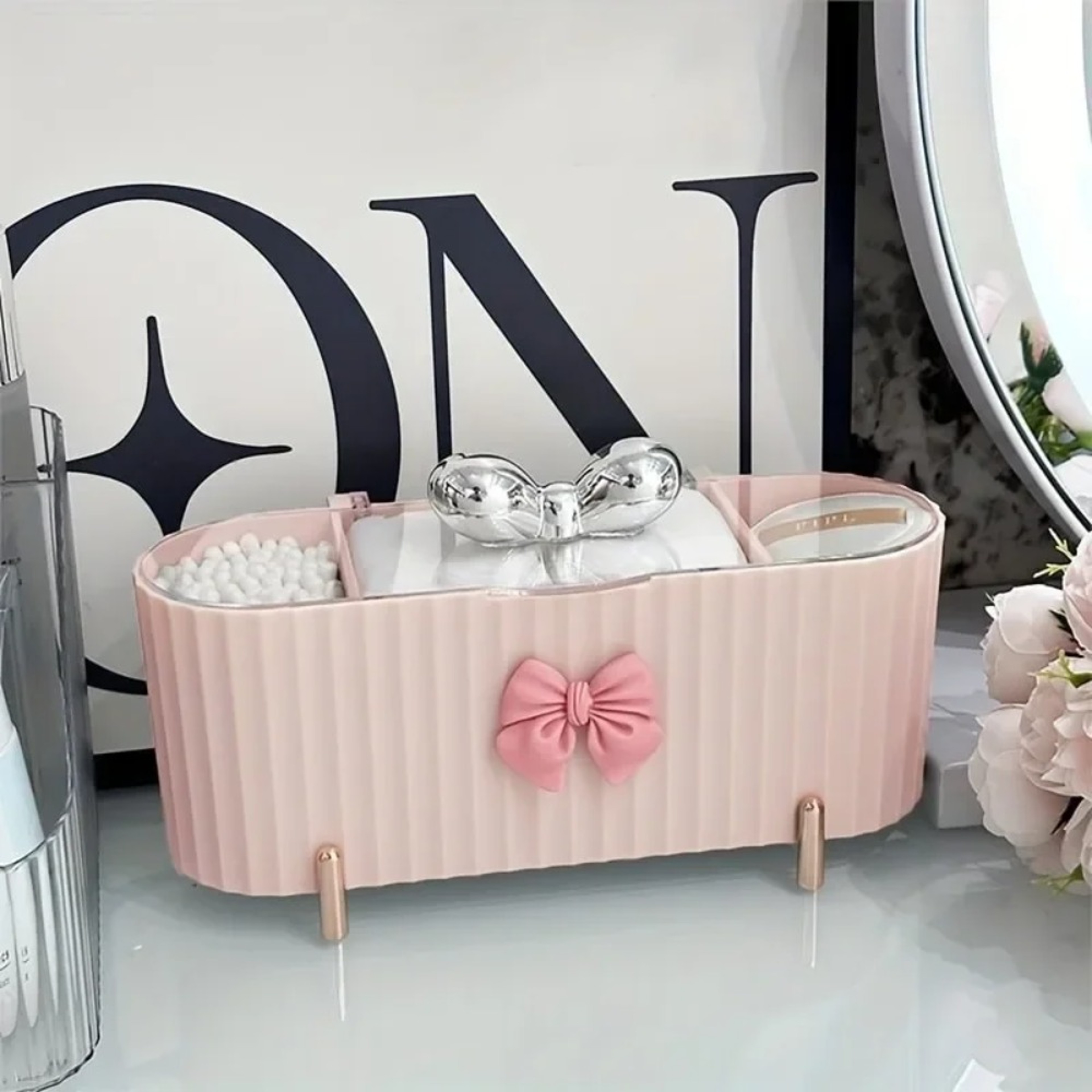 3 Grid Makeup Organizer With Clear Lid Cosmetic Storage Box For Vanity 2