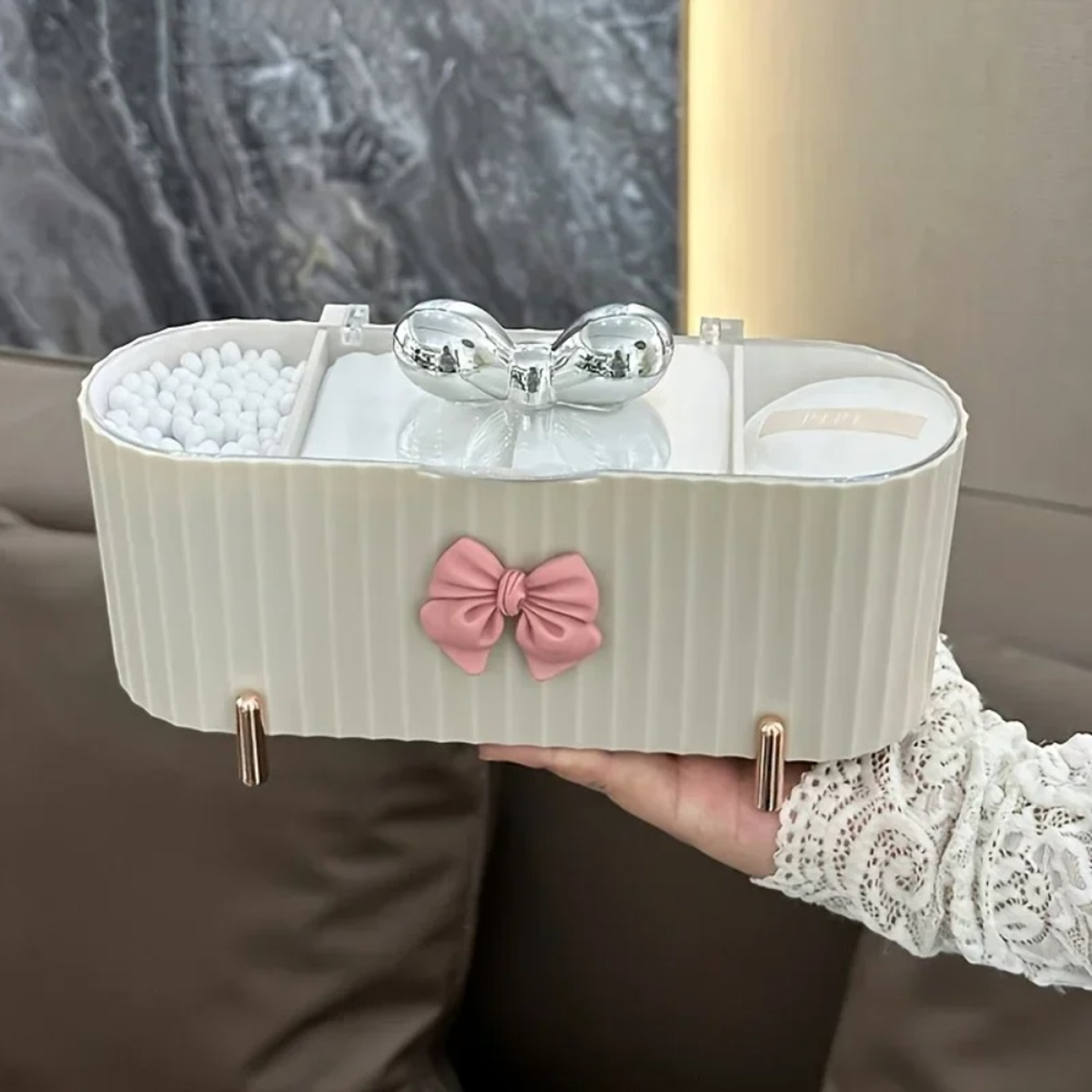 3 Grid Makeup Organizer With Clear Lid Cosmetic Storage Box For Vanity 1