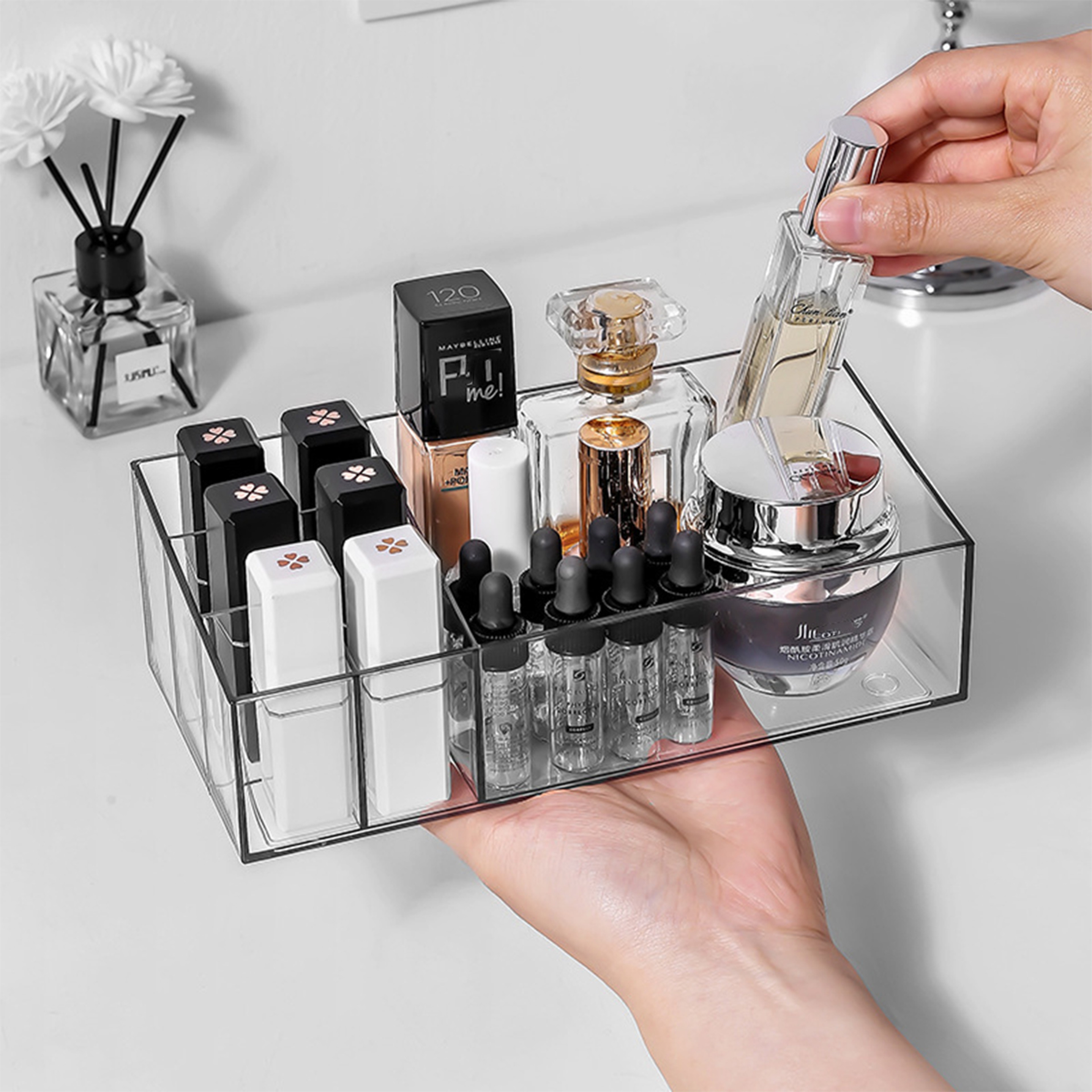 Clear Makeup Organizer With Dividers Lipstick And Skincare Storage Box 6
