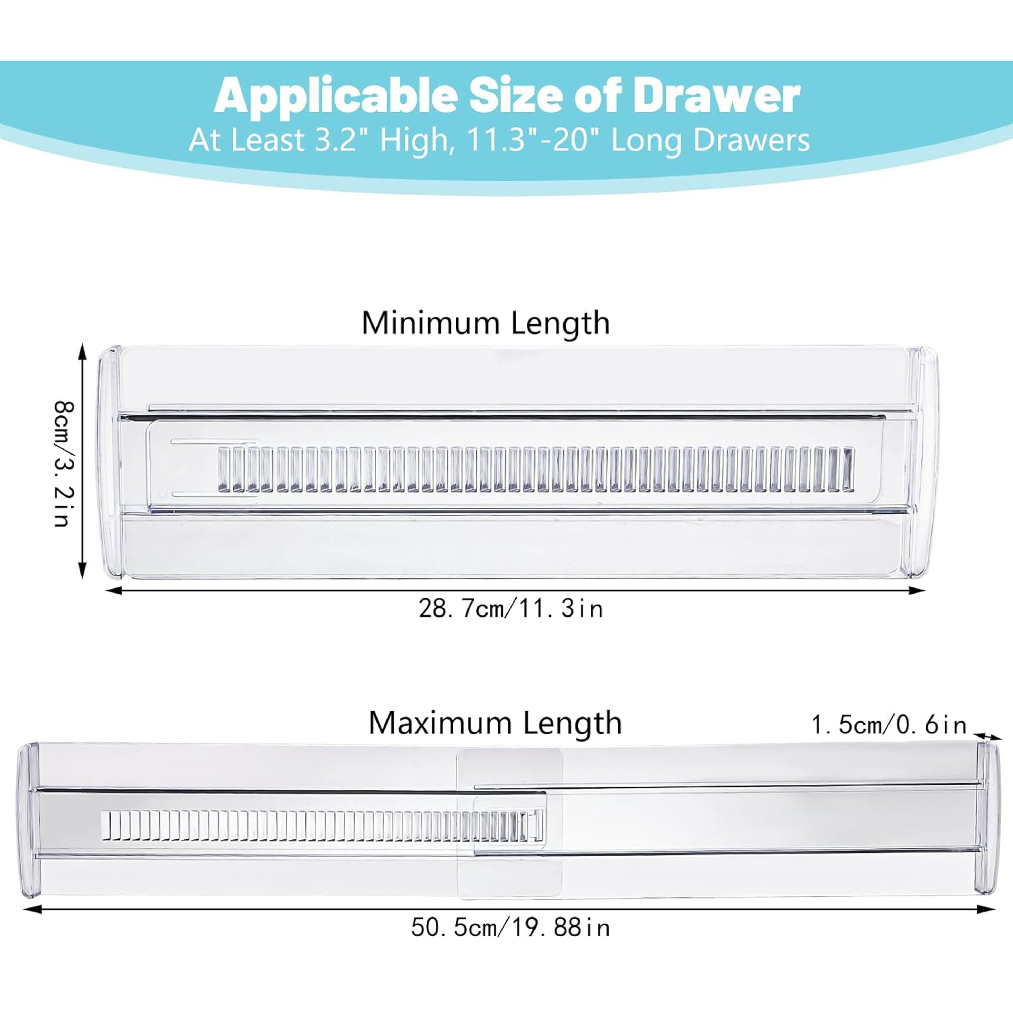 6 Pack Adjustable Clear Drawer Dividers Expandable Drawer Organizer for Kitchen and Dresser – view 2