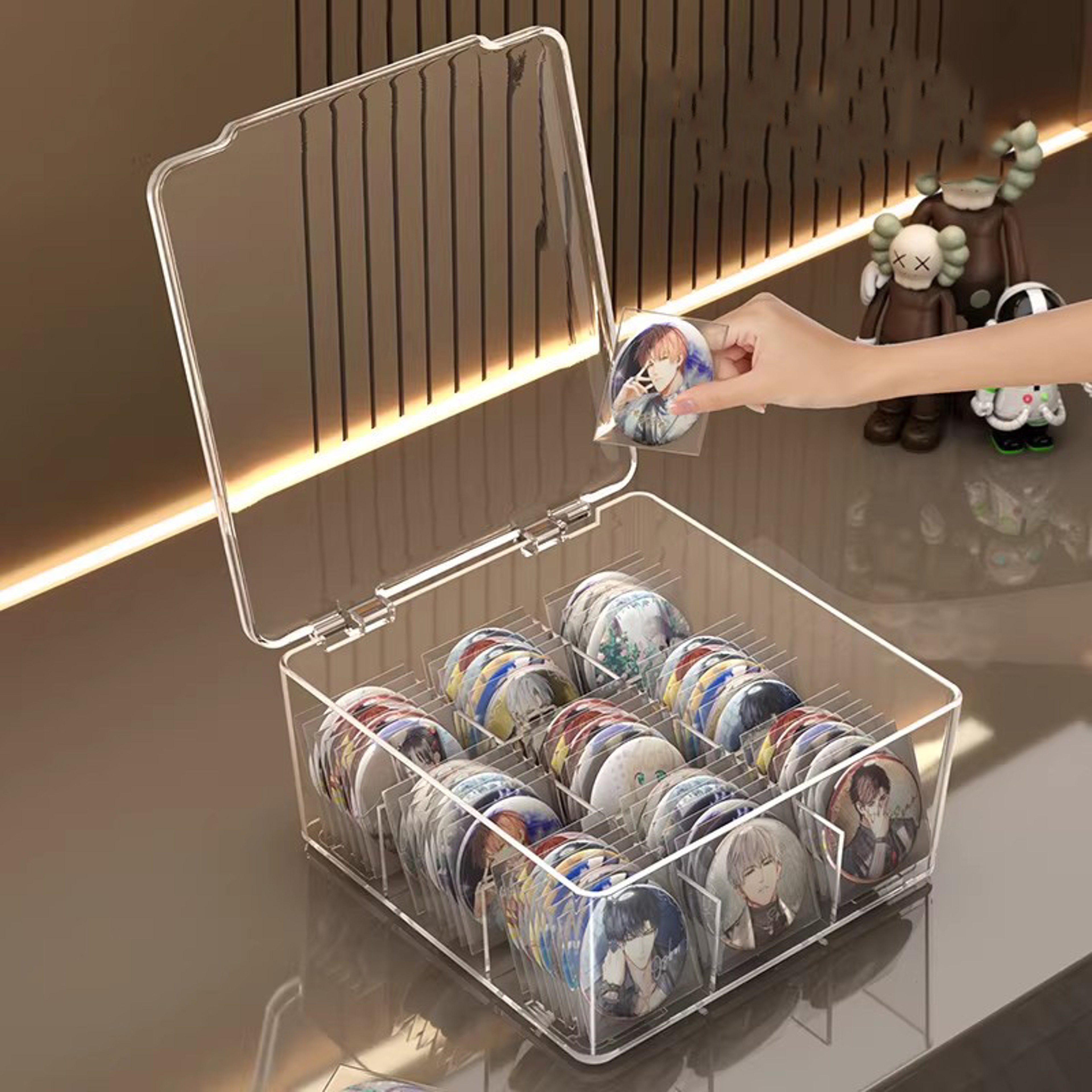 Anime Badge Display Stand Clear Dustproof Pin Storage Box and Desktop Organizer – view 4