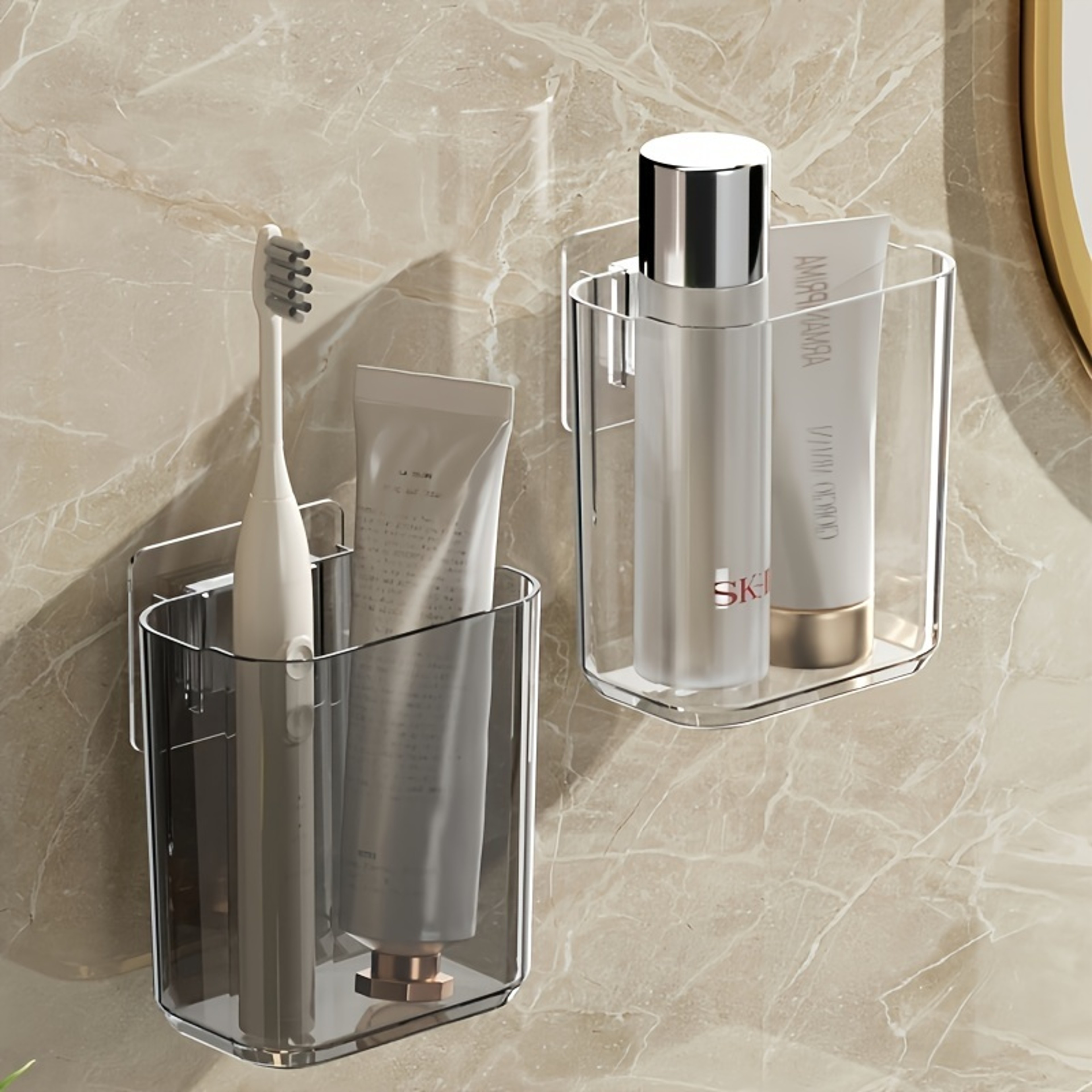 Space Saving Wall Mounted Toothbrush Holder with Self Adhesive Storage Cup – view 1