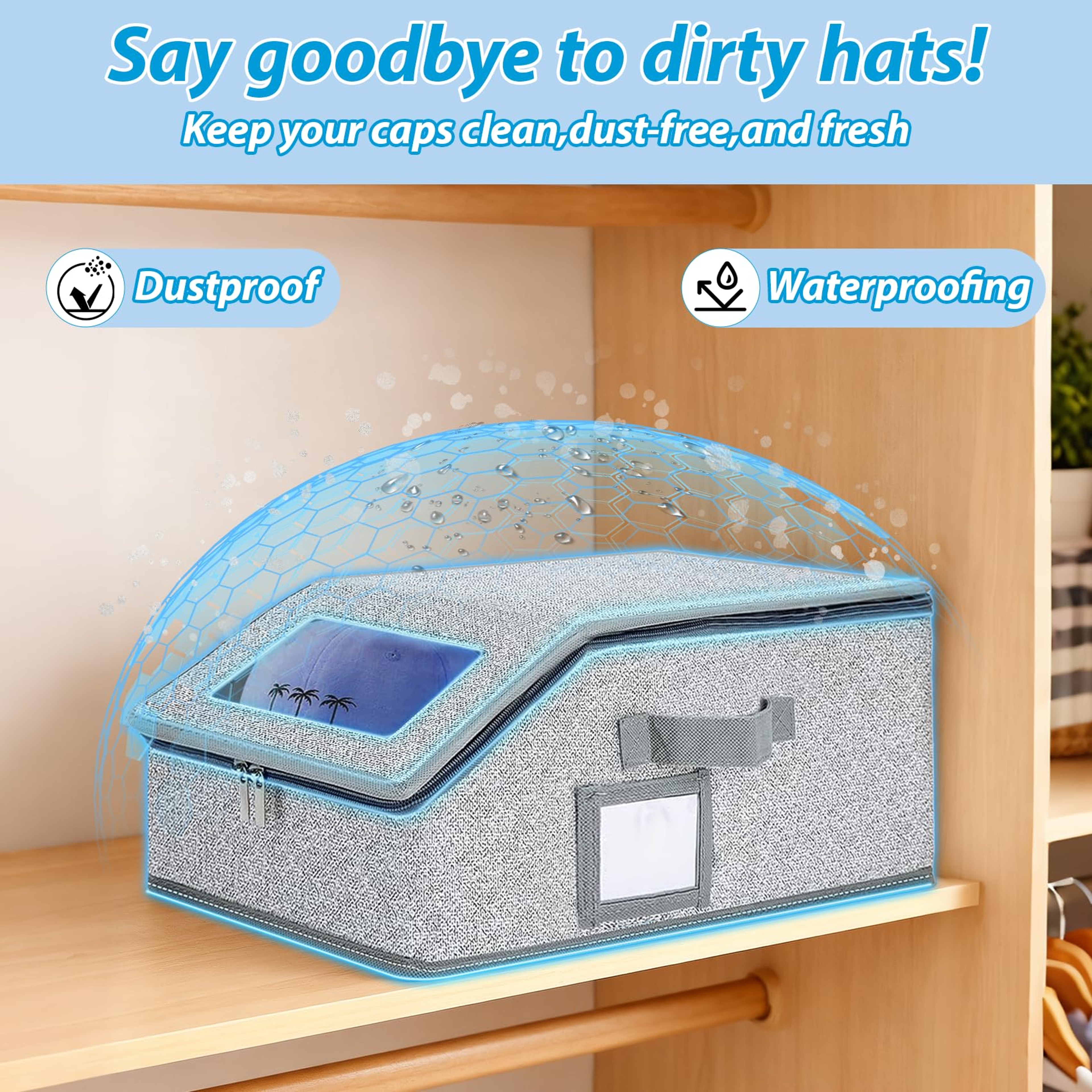 Foldable Baseball Cap Organizer Dustproof Hat Storage Box With Zipper 1