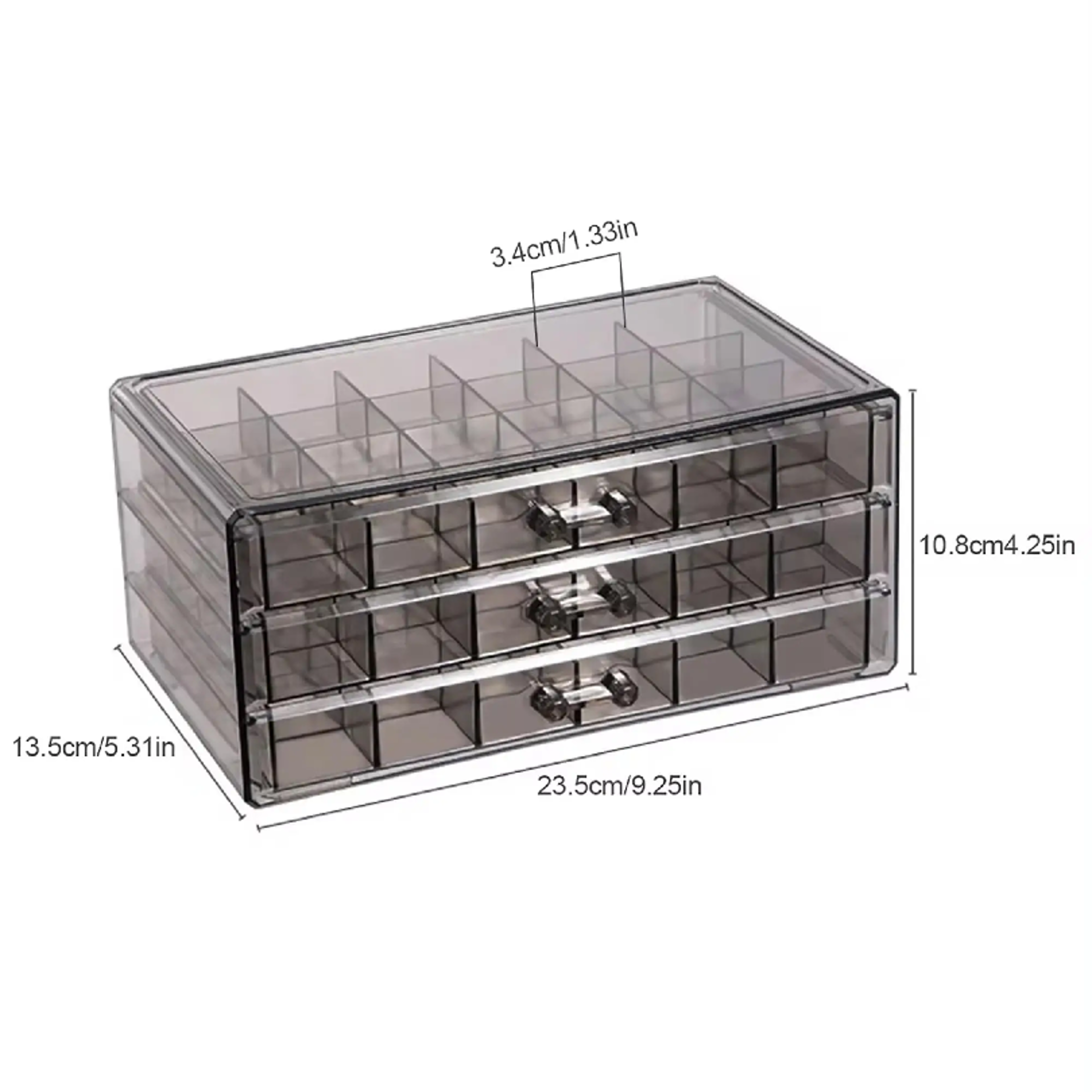 72 Grid Acrylic Jewelry Organizer With 3 Layer Earring Storage Drawers 3