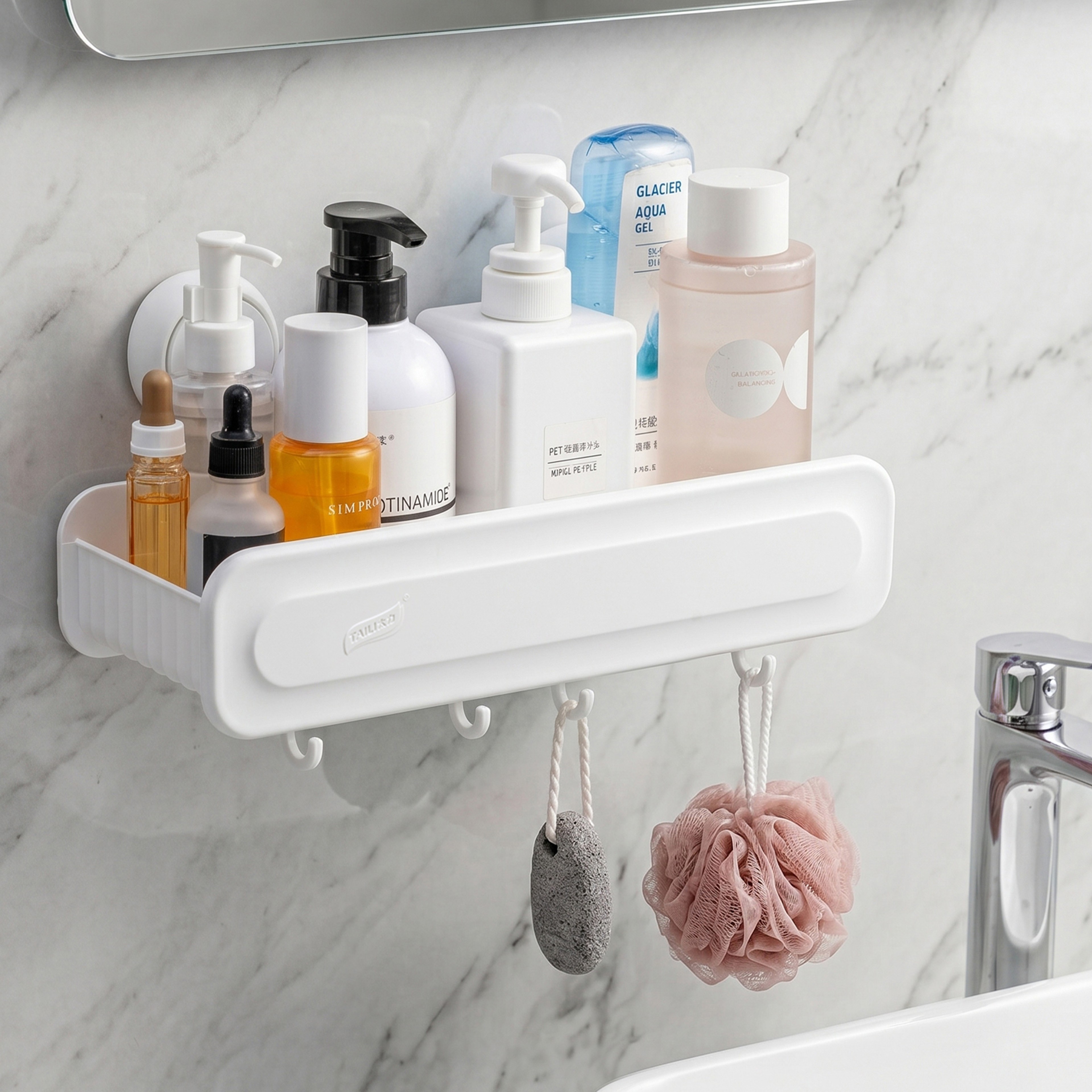 Suction Cup Shower Caddy No Drill Wall Mounted Bathroom Storage Rack – view 1
