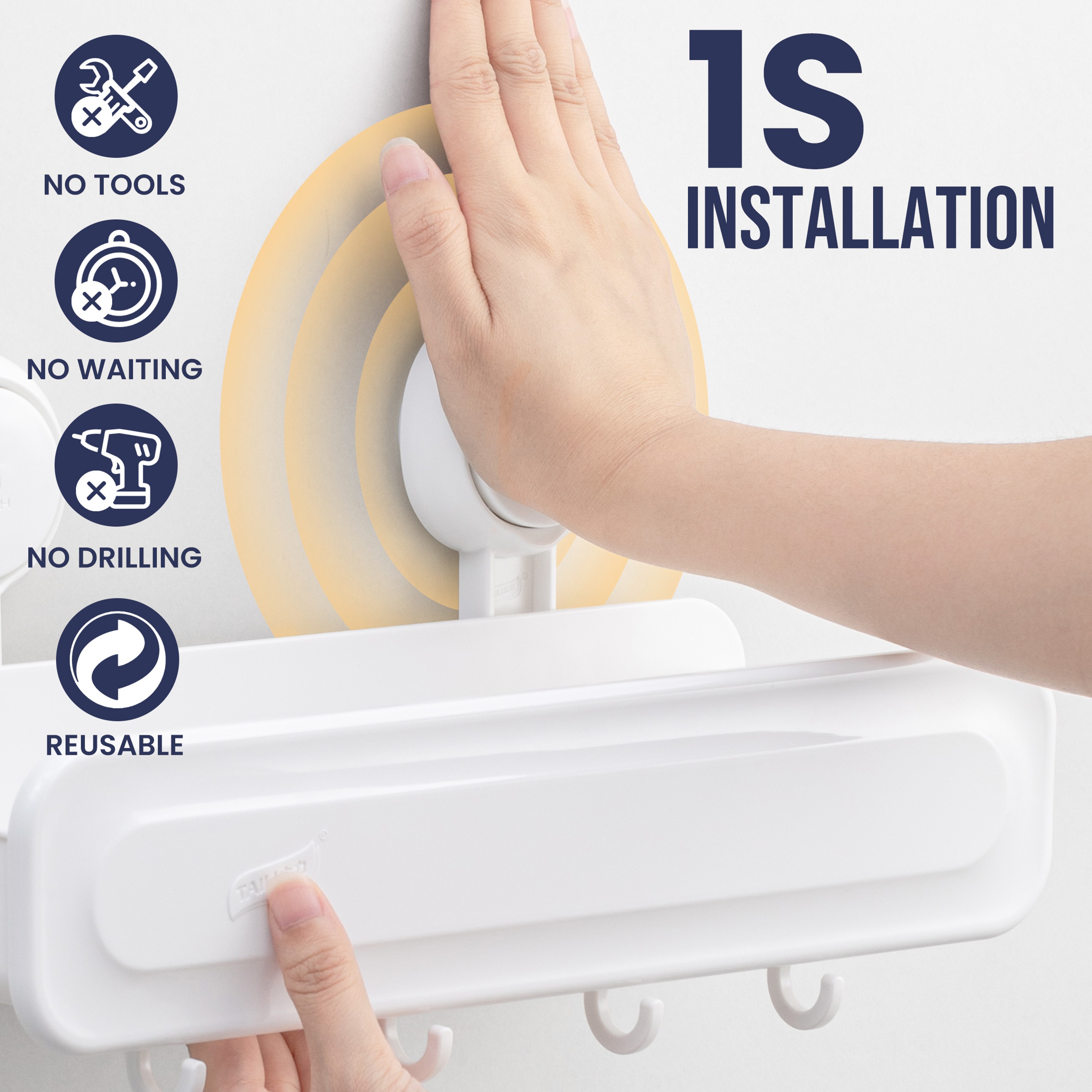 Suction Cup Shower Caddy No Drill Wall Mounted Bathroom Storage Rack – view 2