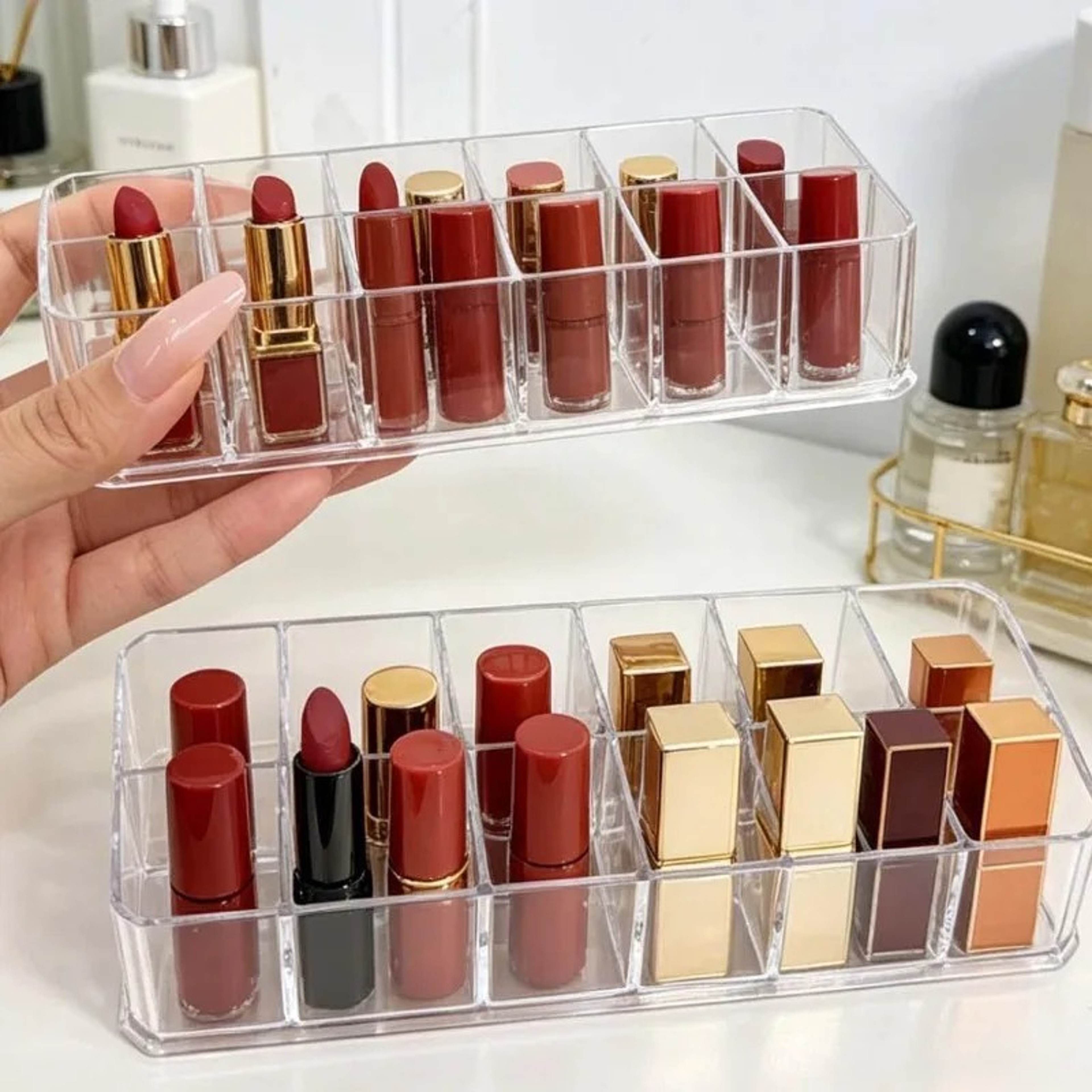 912 Grid Clear Lipstick Holder Makeup Organizer For Vanity Storage 0