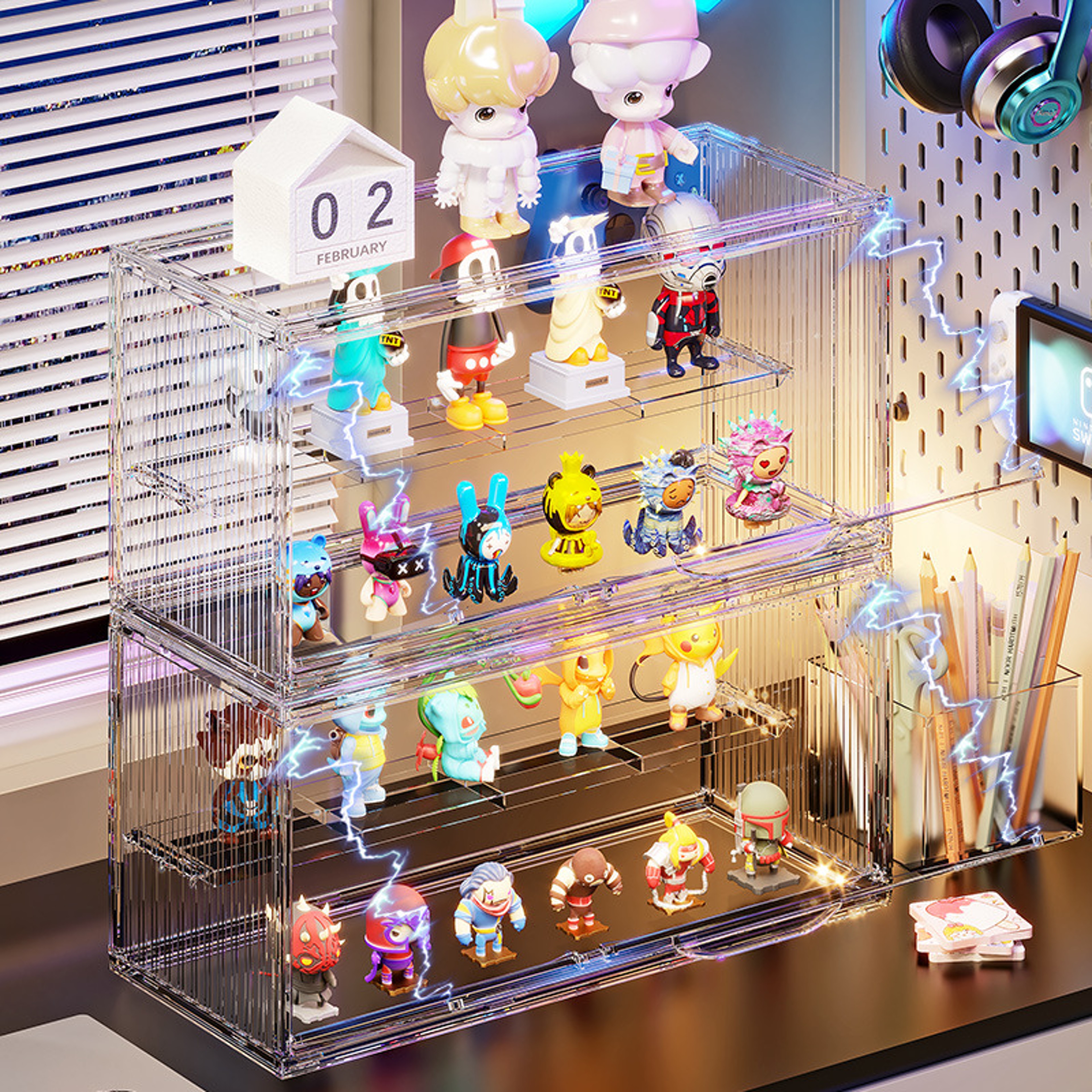 Stackable Action Figure Display Case Dustproof Clear Collectibles Organizer 3