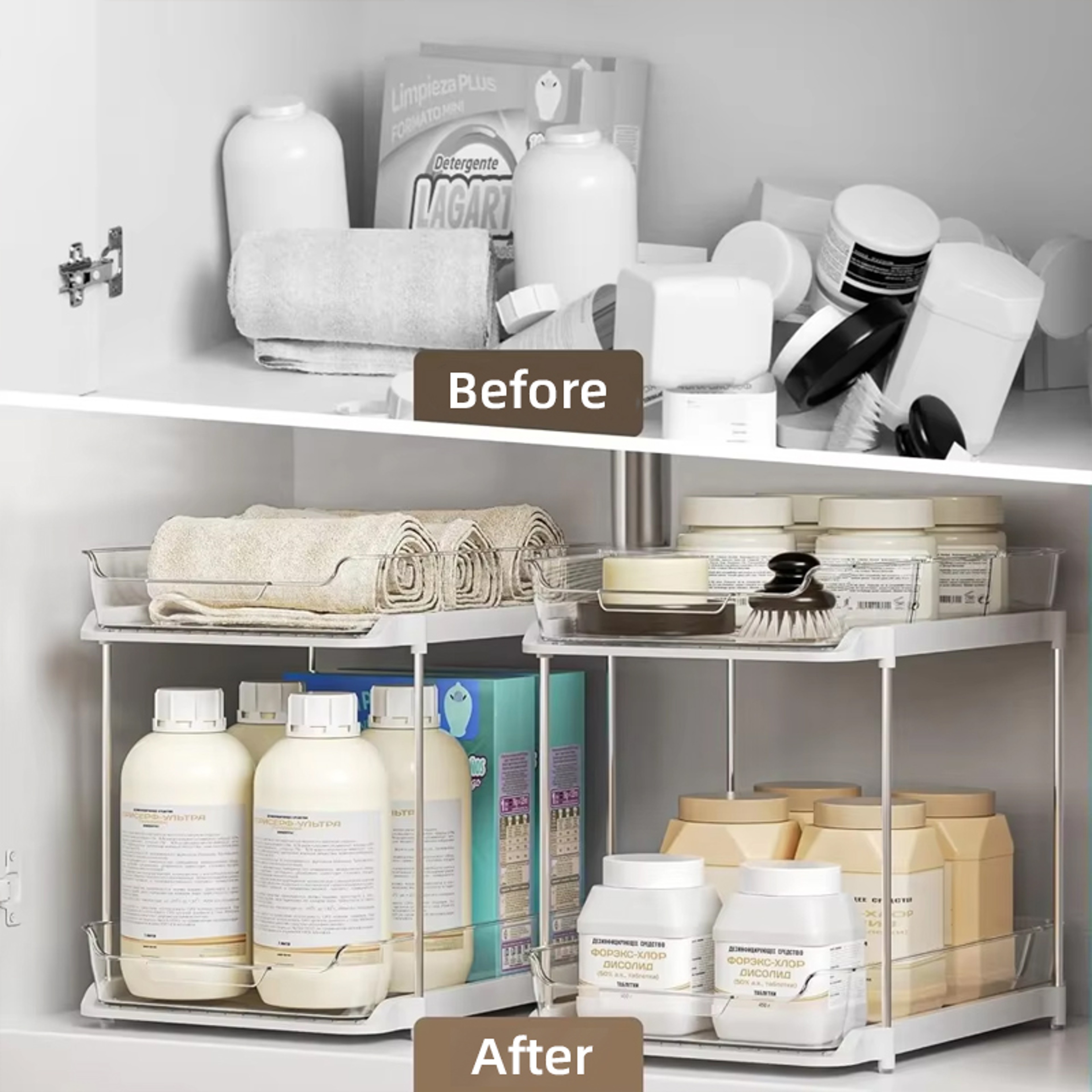 2 Tier Clear Under Sink Organizer with Pull Out Drawers and Stackable Storage – view 6